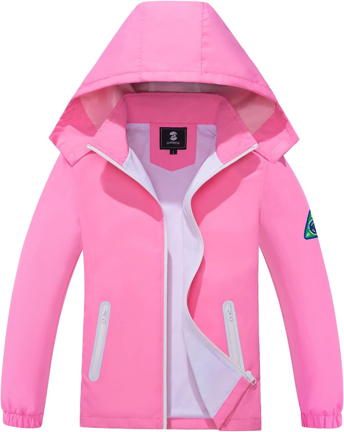 SaphiRose Kids Rain Jacket Waterproof Raincoat Mesh Lined Coat with Removable Ho...