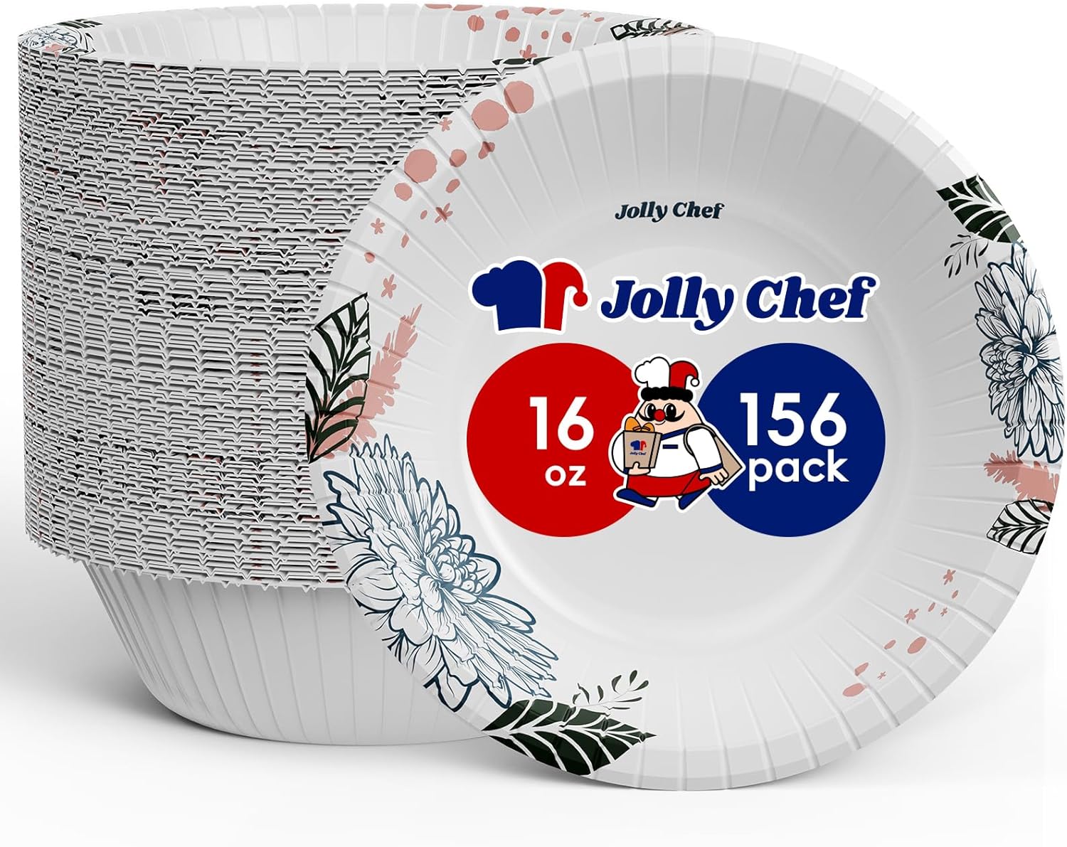 JOLLY CHEF 156 Count Paper Bowls 16 oz Soak Proof and Cut Proof Microwave Safe H...