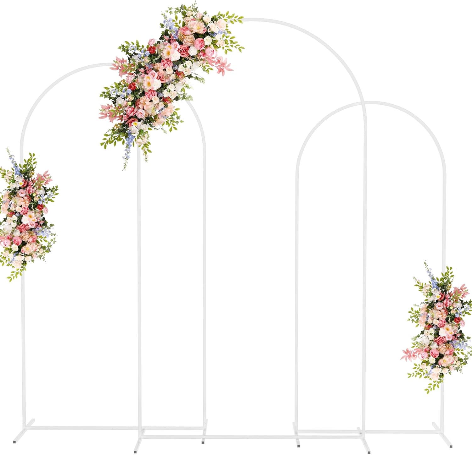 Fomcet Wedding Arch Backdrop Stand Set of 3 White Metal Arched Backdrop Stand 7....