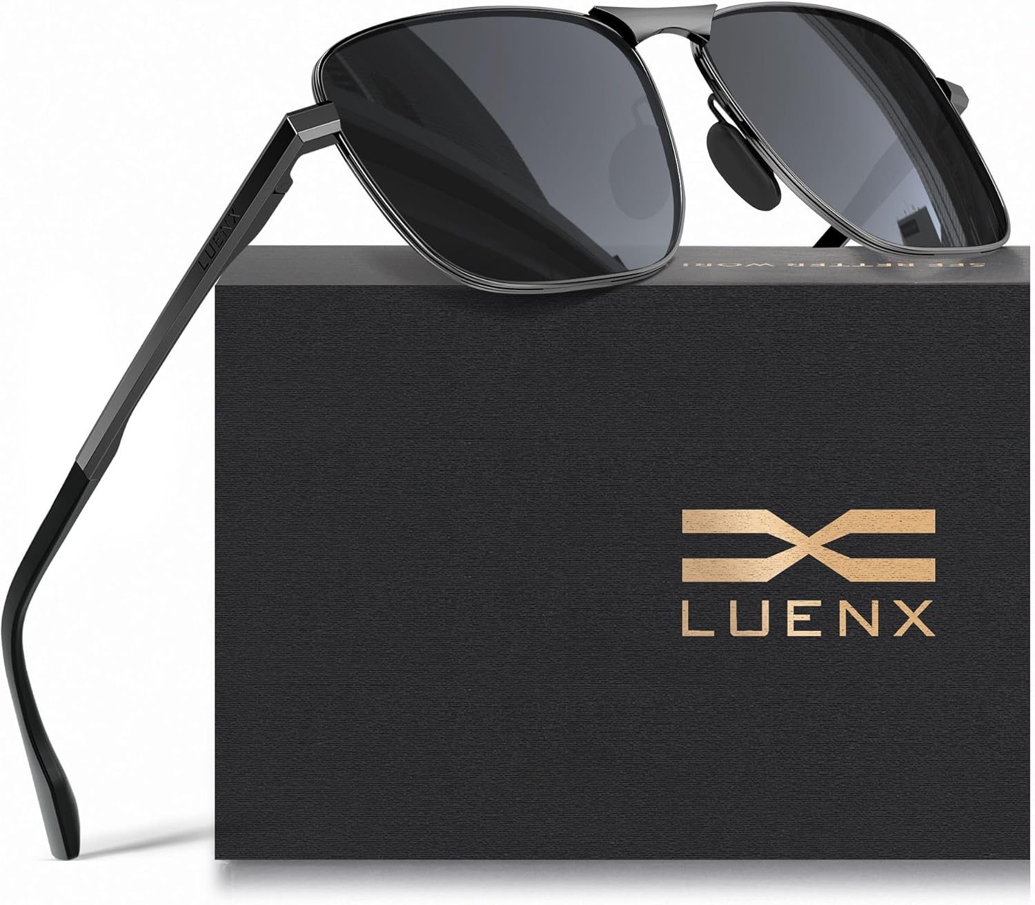 LUENX Rectangular Polarized Aviator Sunglasses for Men Retro Pilot Shades Drivin...