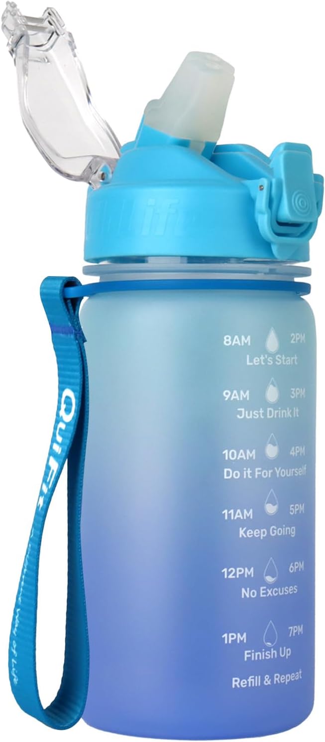BuildLife School Water Bottle,Kids Water Bottles with Straw and Time Markings, B...