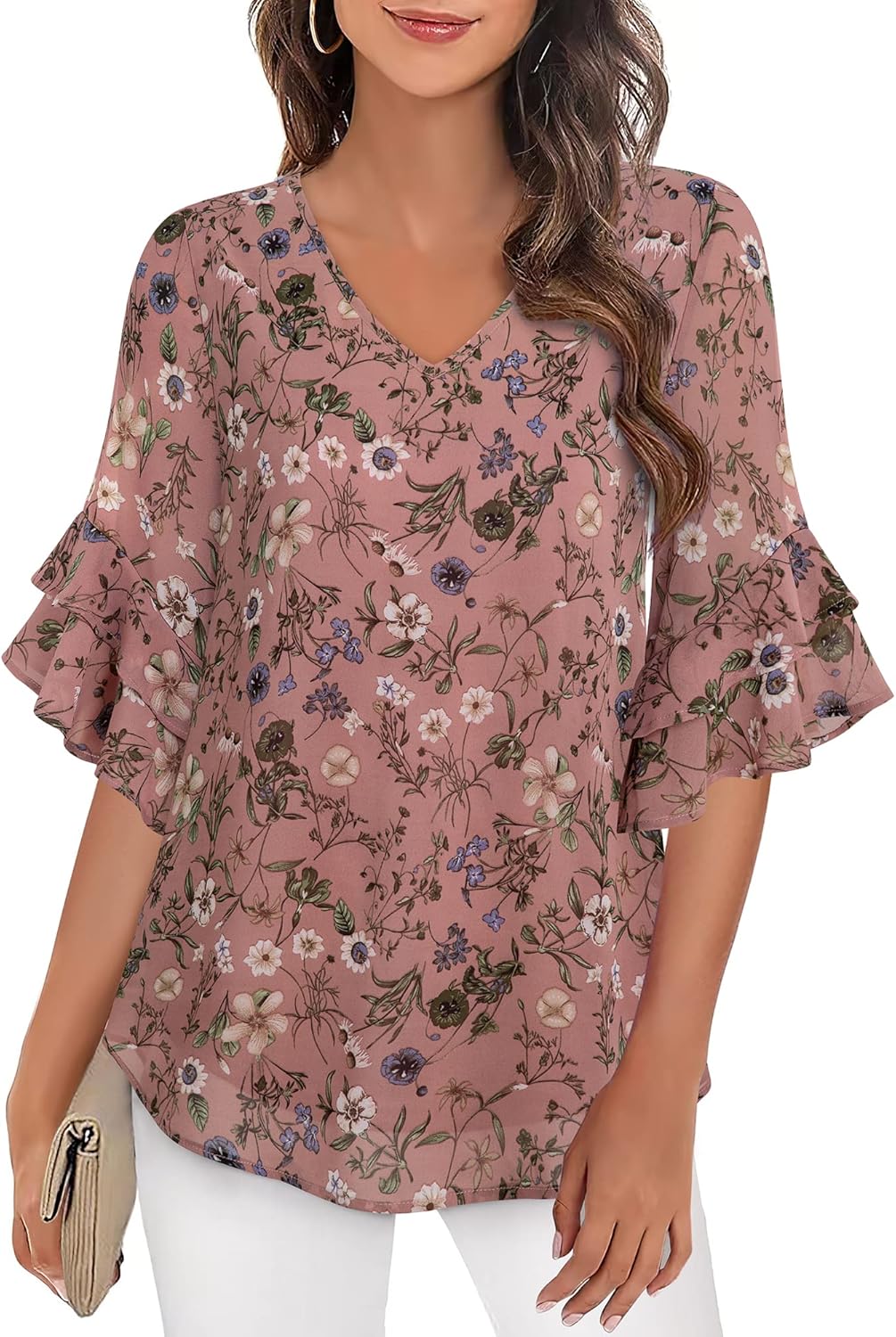 VALOLIA Womens Blouses 3/4 Sleeve Dressy Tops Business Casual Double Layers Shir...