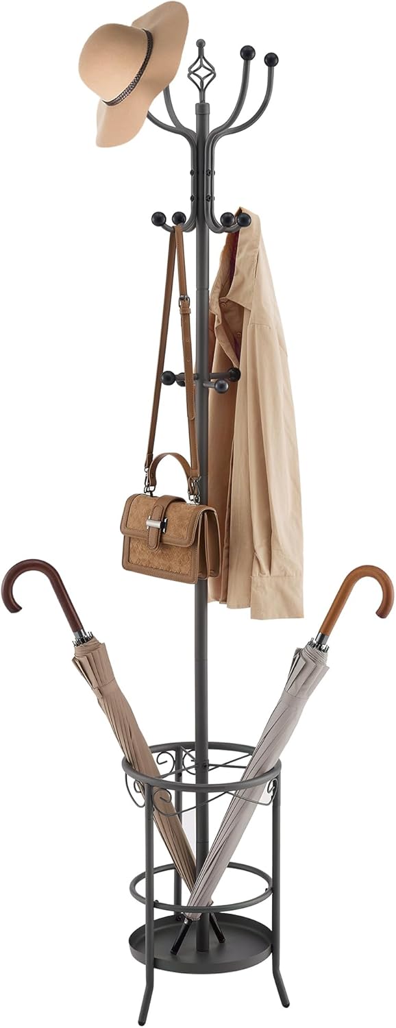 Tajsoon Coat Rack Stand with Umbrella Holder, Freestanding Coat Hanger Stand wit...
