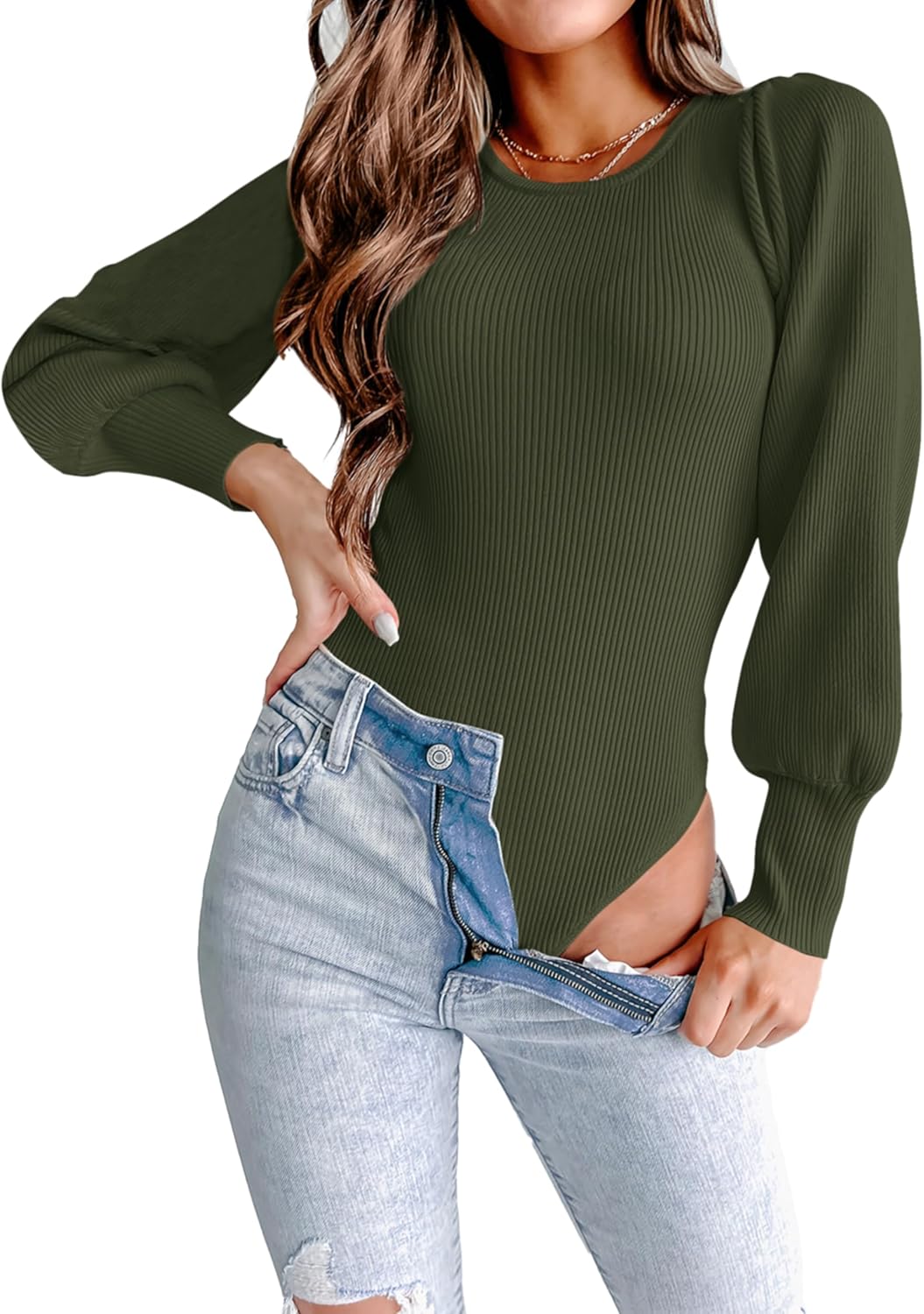 MASCOMODA Long Puff Sleeve Sweaters, Unique Women 2024 Fall Winter Knit Pullover...