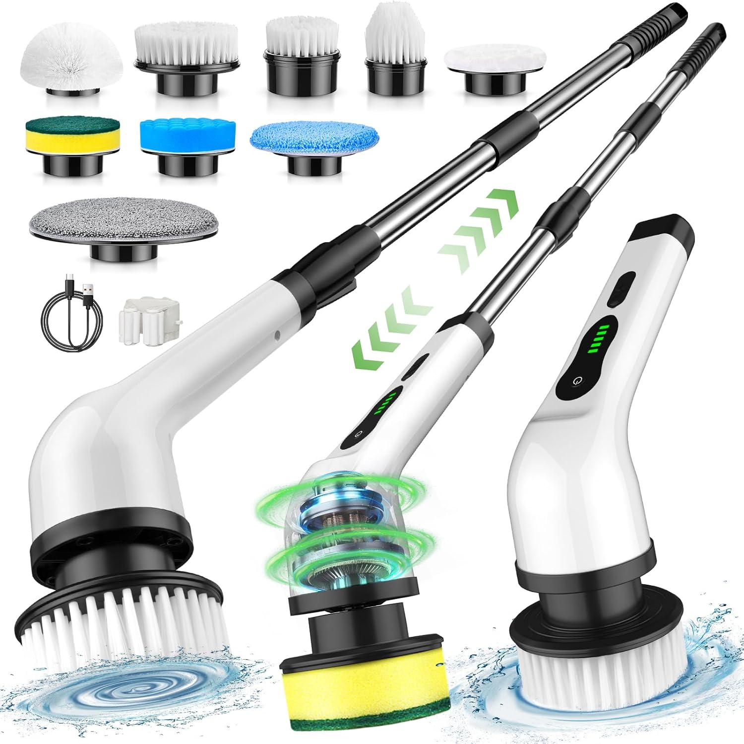 Electric Spin Scrubber, Cordless Cleaning Brush, Shower Cleaning Brush with 9 Br...
