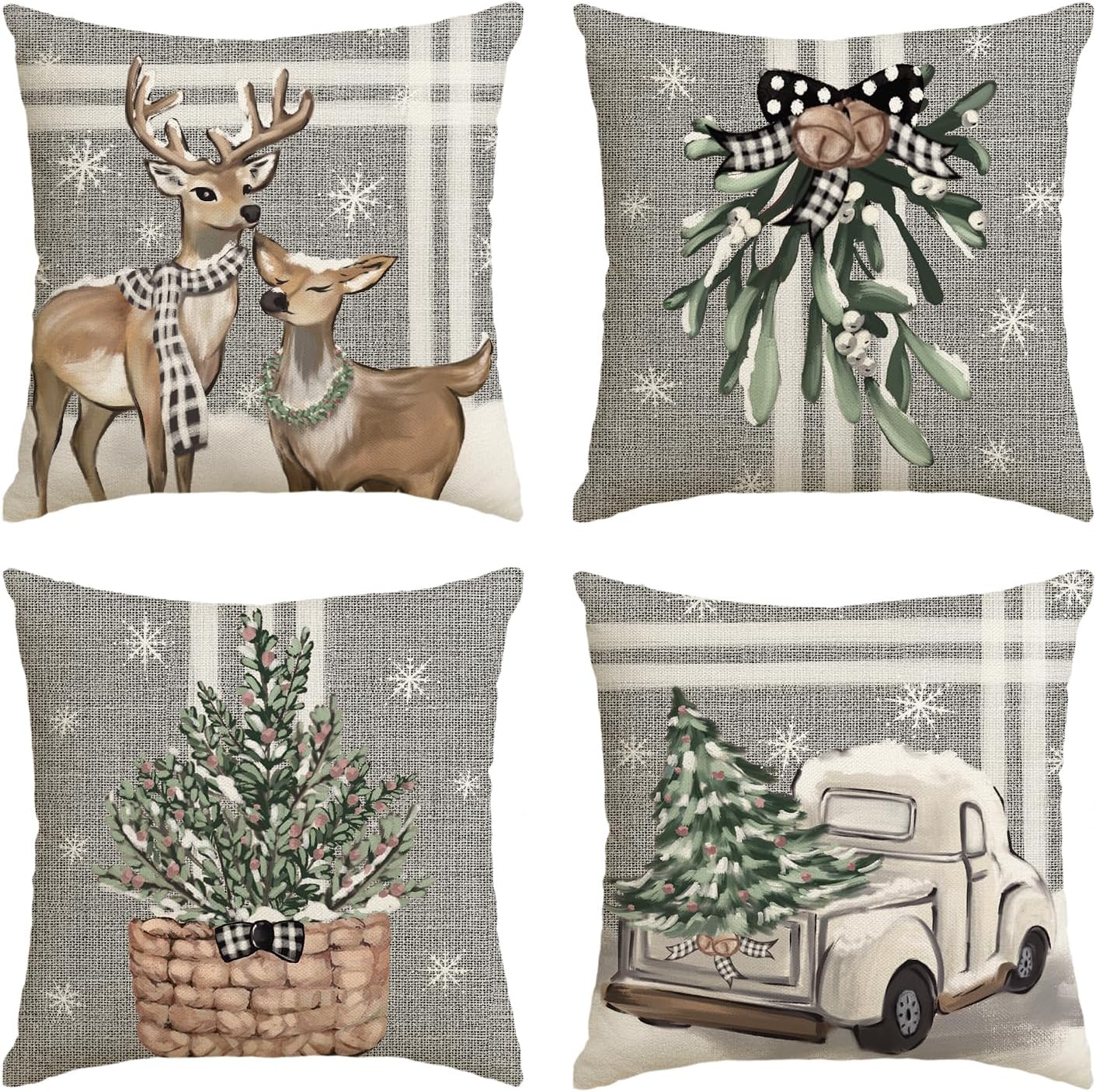AVOIN colorlife Christmas Tree Reindeer Truck Stripes Gray Throw Pillow Covers,...