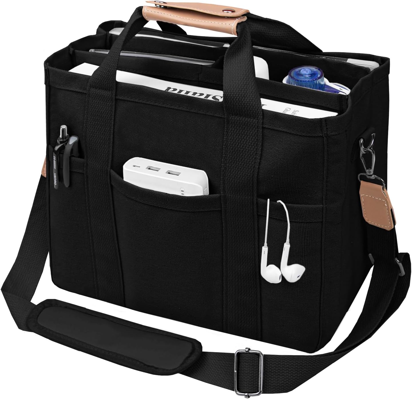 Canvas Tote Bag with Multi-Pocket for Women Large Crossbody Shoulder Handbag Eve...