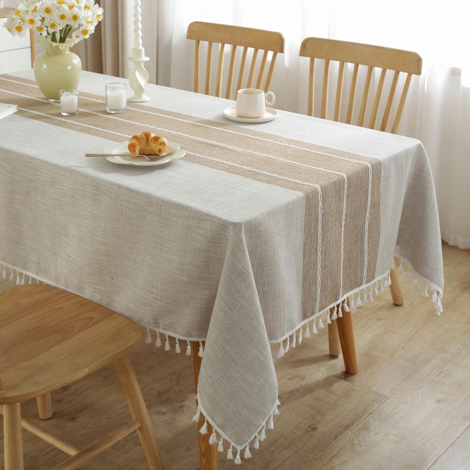 JIALE Tablecloths for Rectangle Tables, Cotton Linen Table Cloth Waterproof Tabl...