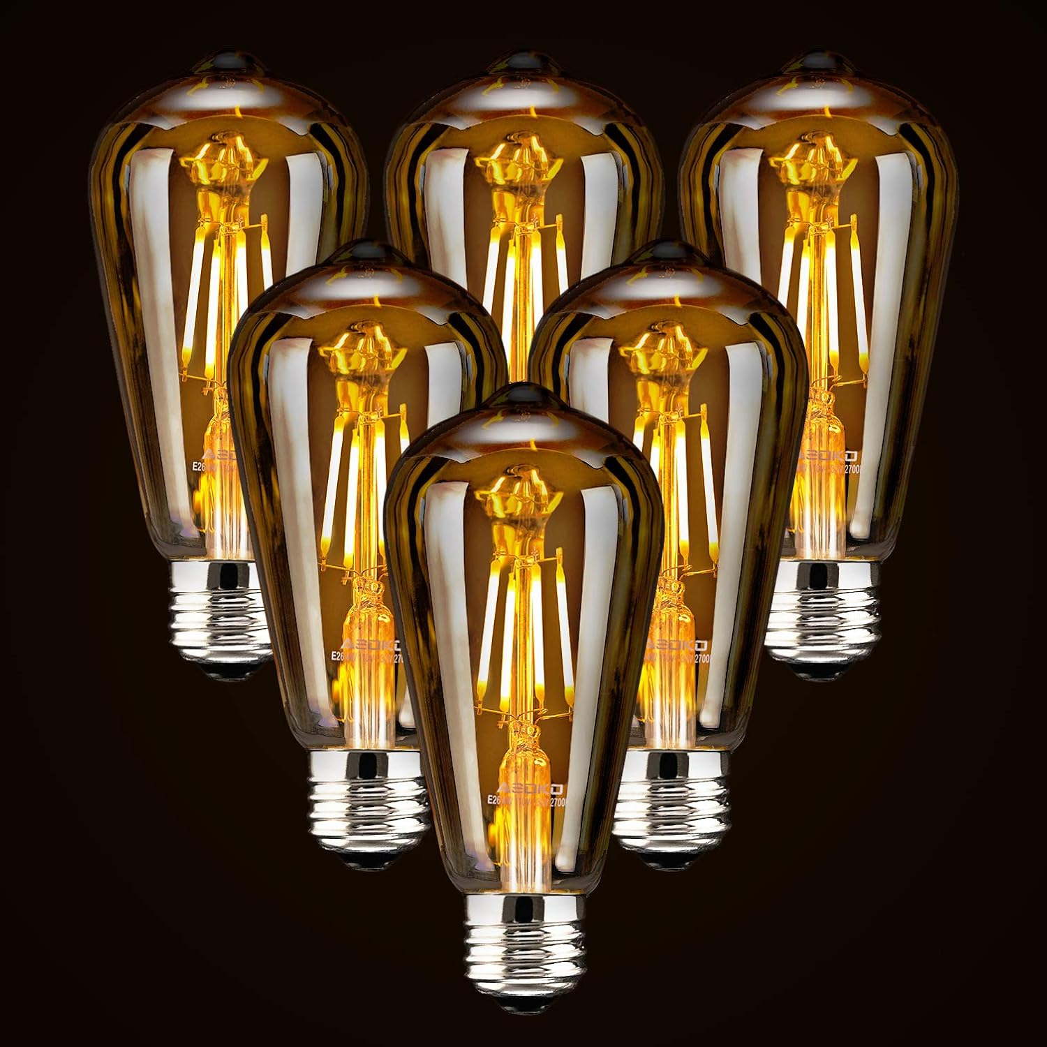 LED Dimmable Edison Light Bulbs 4W, 2200K-2400K Warm White (Amber Glass) ST64, E...