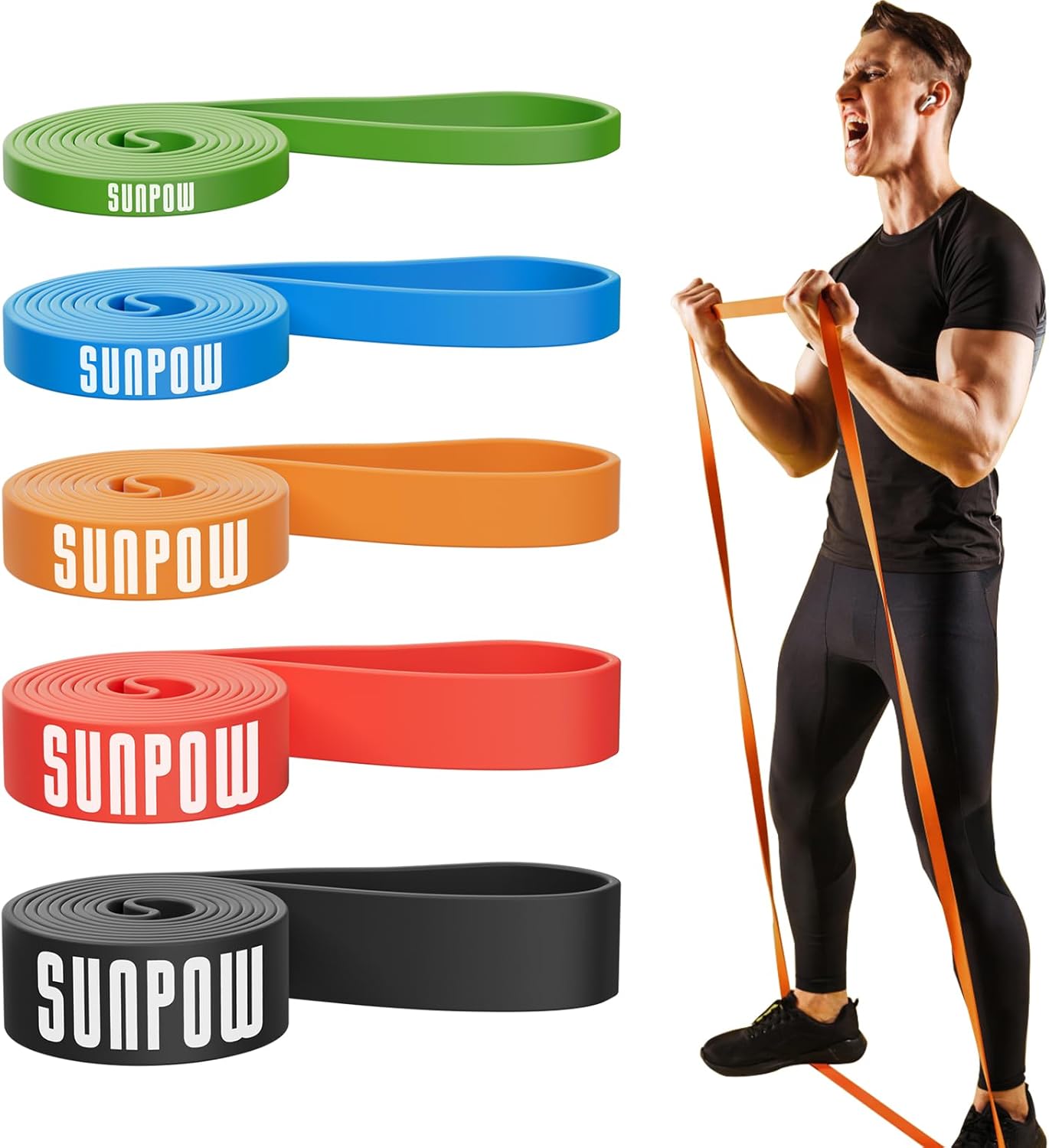 SUNPOW Pull Up Assistance Bands, Resistance Bands Set of 5 for Working Out, Pull...