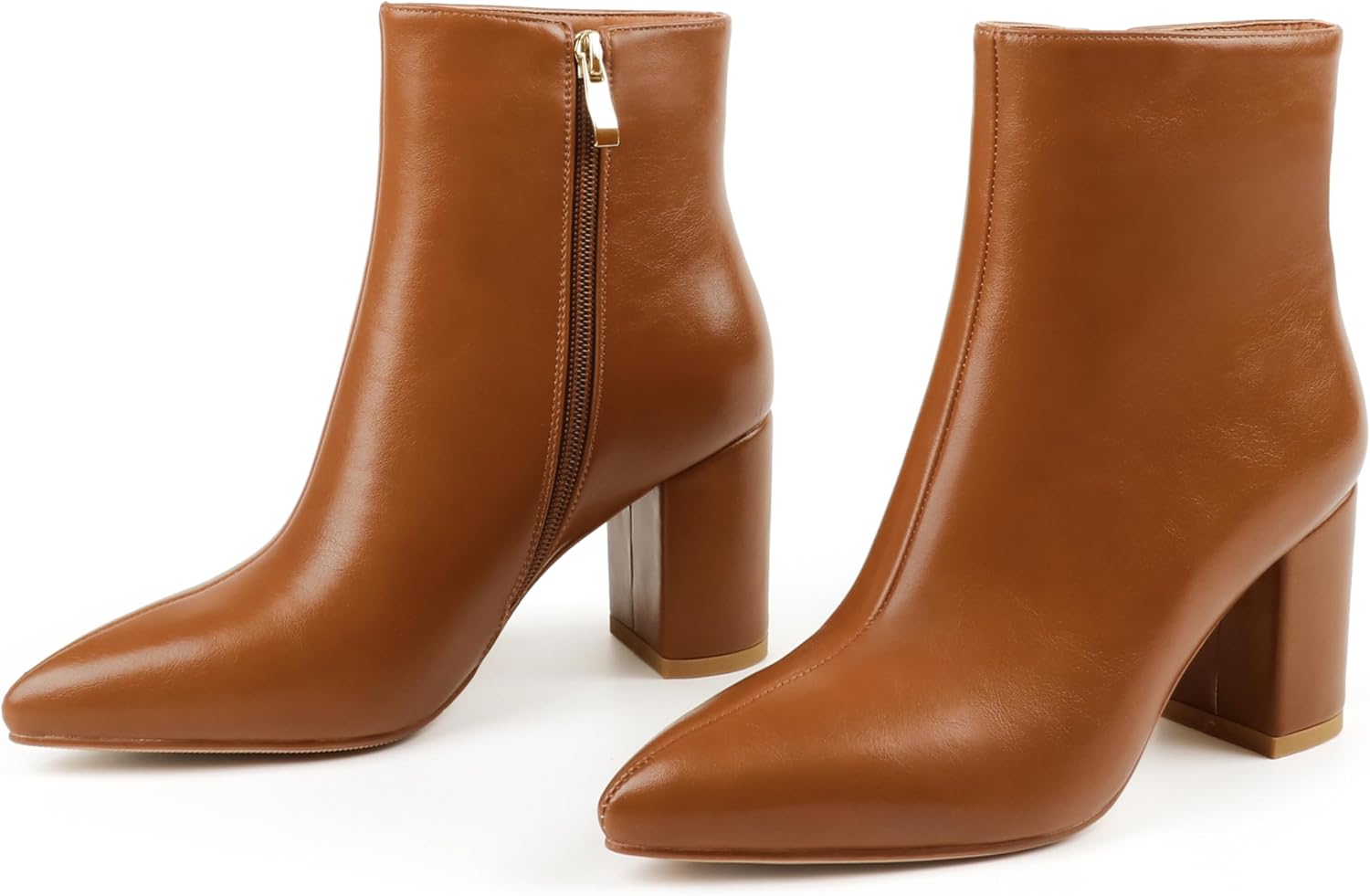 JOY IN LOVE Women's Ankle Boots Chunky Block Heel Pointed Toe Zipper Boots 8 Bro...