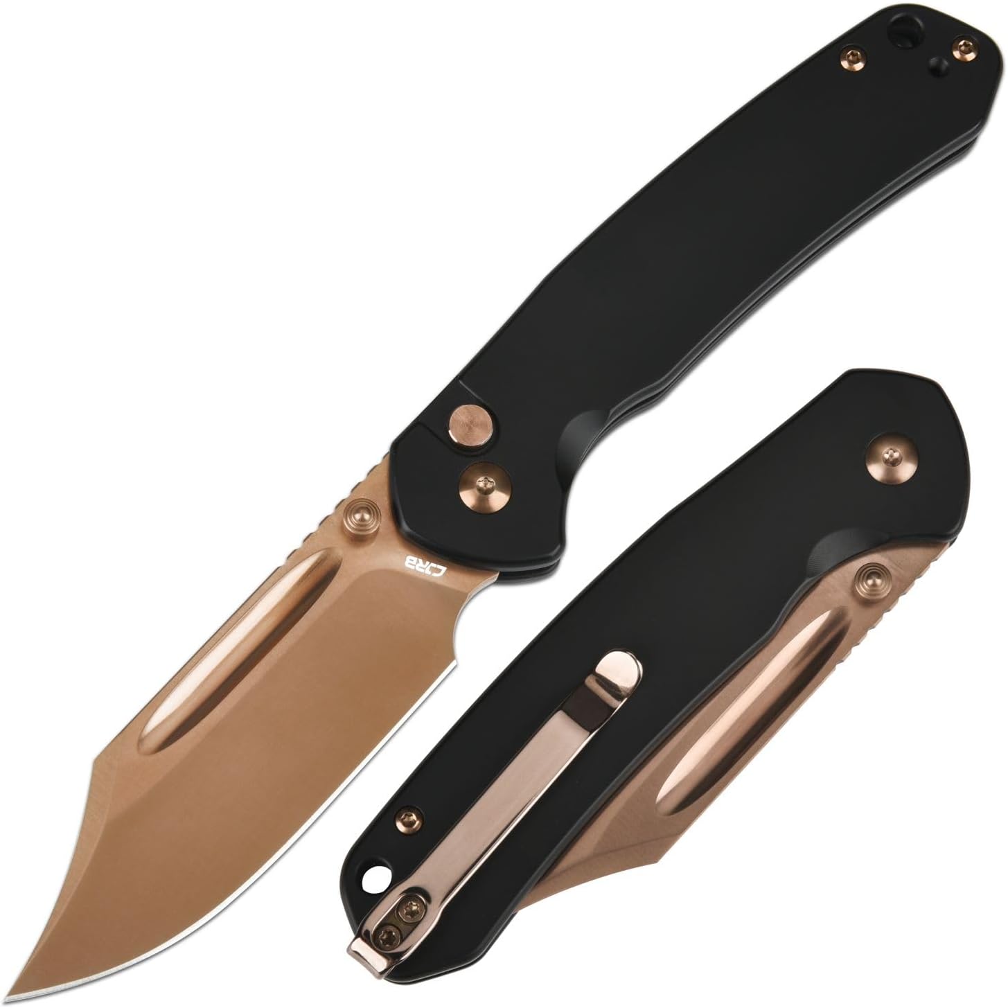 CJRB Bowie Pyrite Pocket Knife, EDC Knife, Folding Knife with 3.15'' AR-RPM9 Ste...