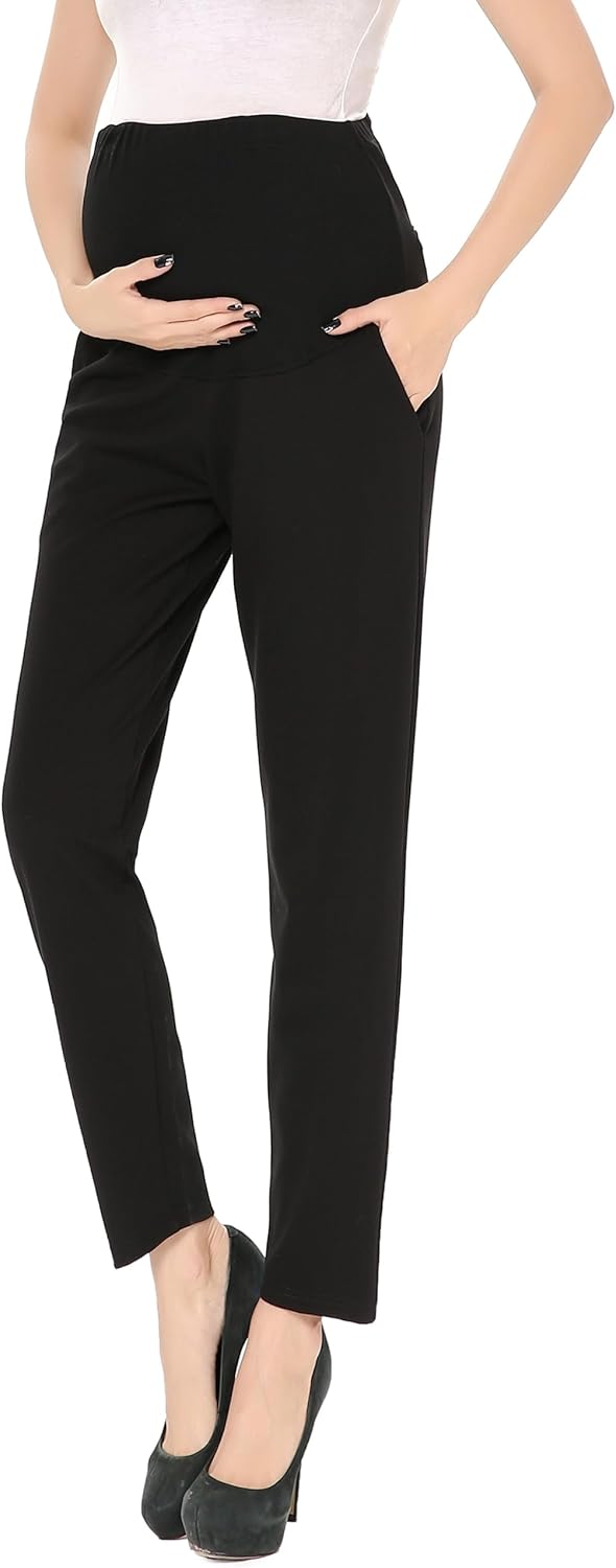 Maternity Pants Comfortable Stretch Over-Bump Women Pregnancy Casual Capris for...