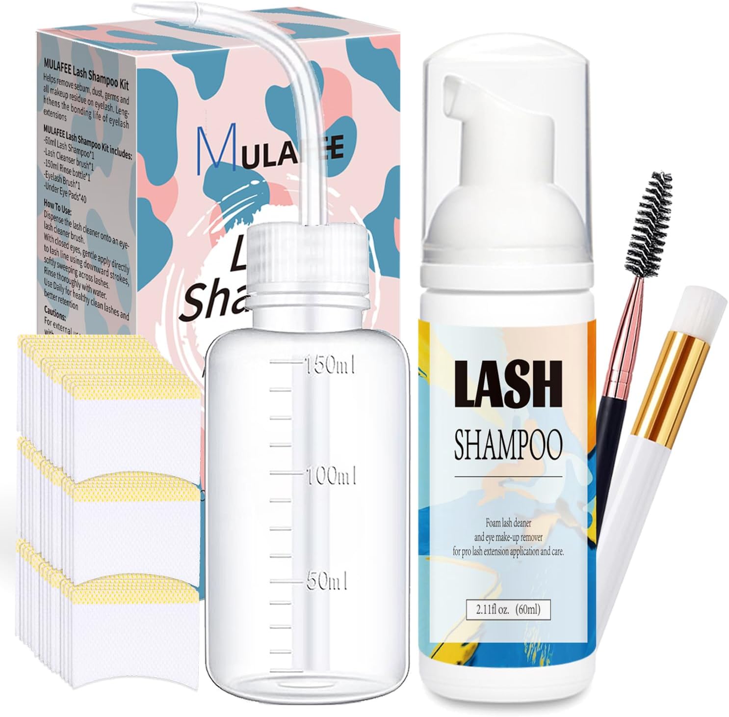 MULAFEE Eyelash Extension Cleanser, Lash Extension Shampoo Kit, Oils, Paraben &...