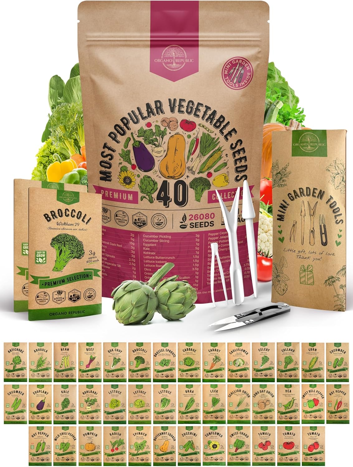 40 Vegetable Seeds Variety Pack, Special 26000 Non GMO Heirloom Seeds for Planti...