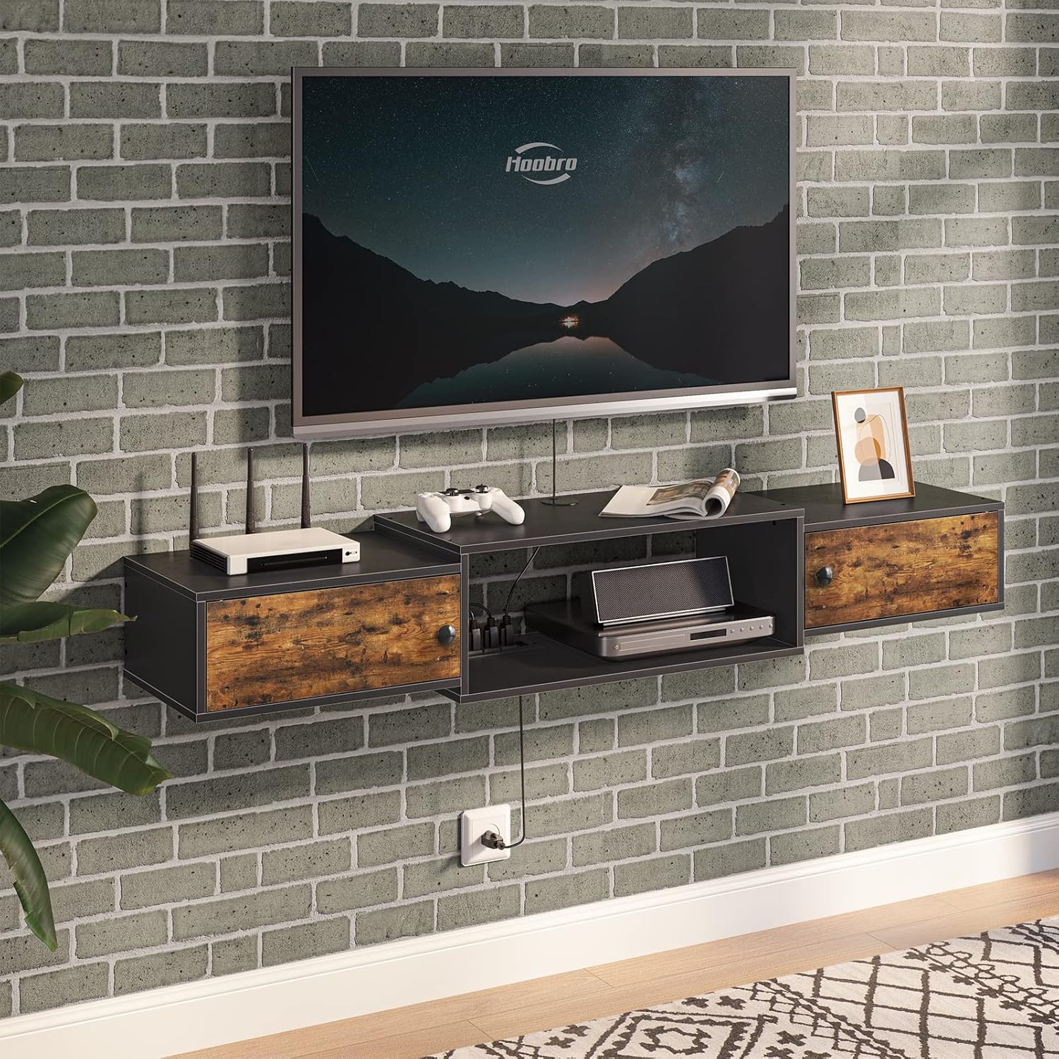 HOOBRO Floating TV Stand, Special Media Console Shelf Cabinet with Power Outlet...