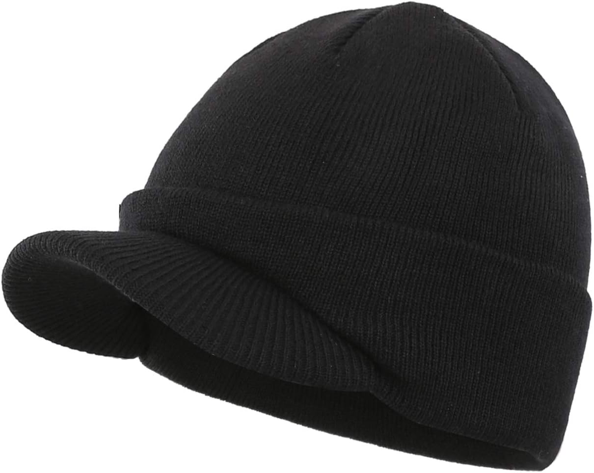 Home Prefer Men's Winter Beanie Hat with Brim Warm Double Knit Cuff Beanie Cap O...