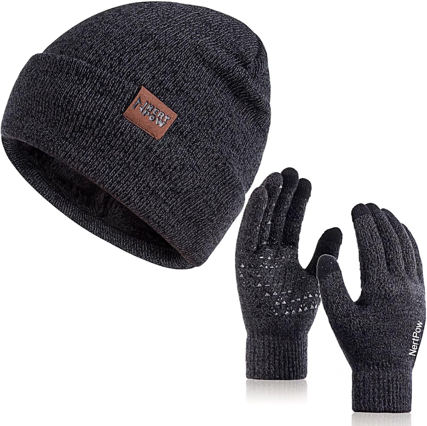Winter 1-3 PCS Beanie Hat Gloves Scarf For Men And Women, Knit Fleece Lined Warm...