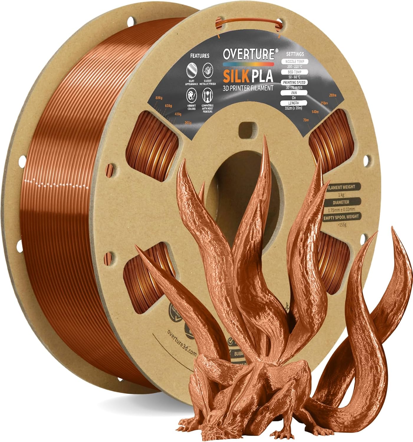 OVERTURE Silk Filament PLA 1.75mm Clog-Free Shiny...