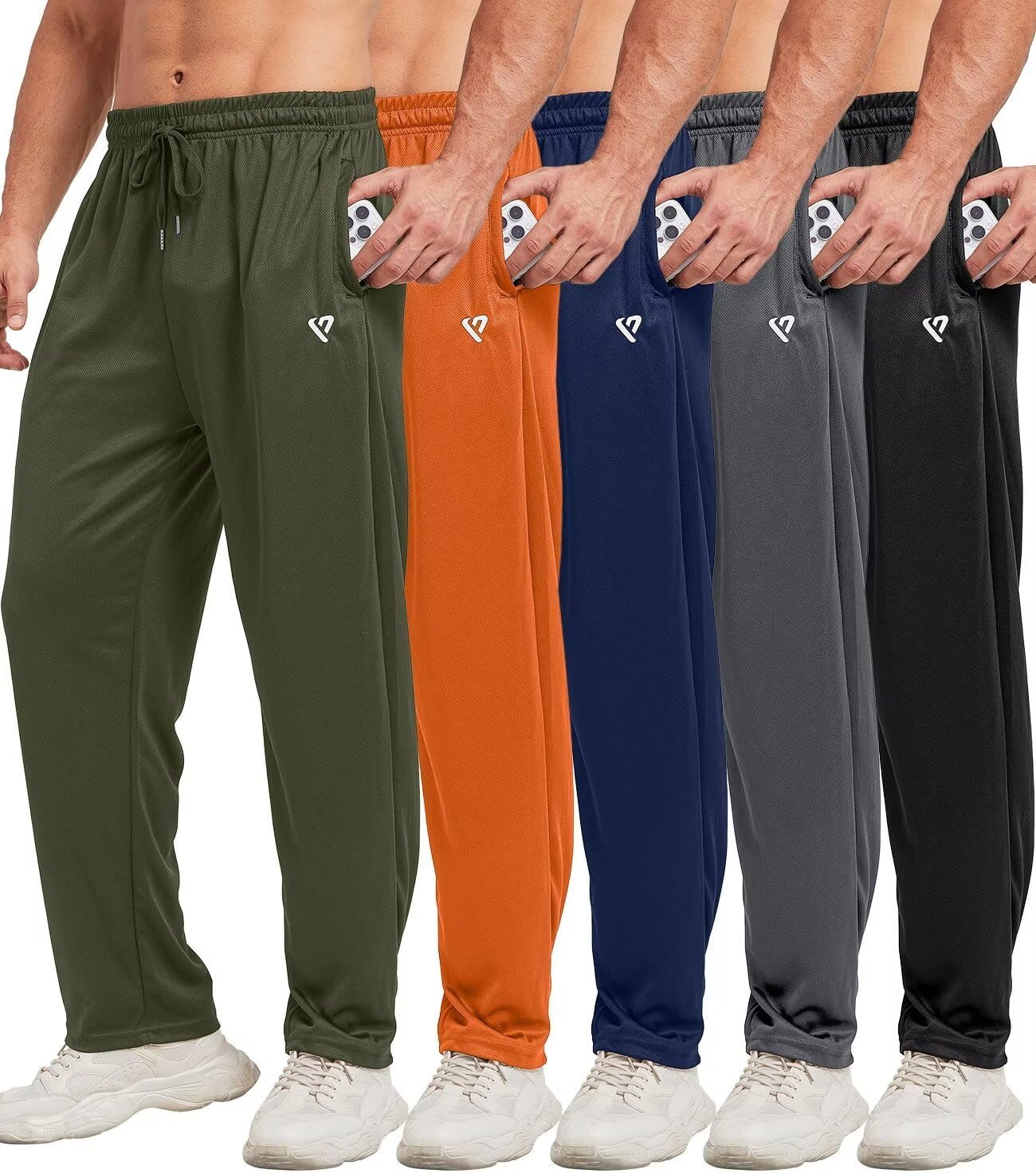 5 Pack Mens Sweatpants Open Bottom Joggers for Men with Zip Pockets Loose Fit Me...