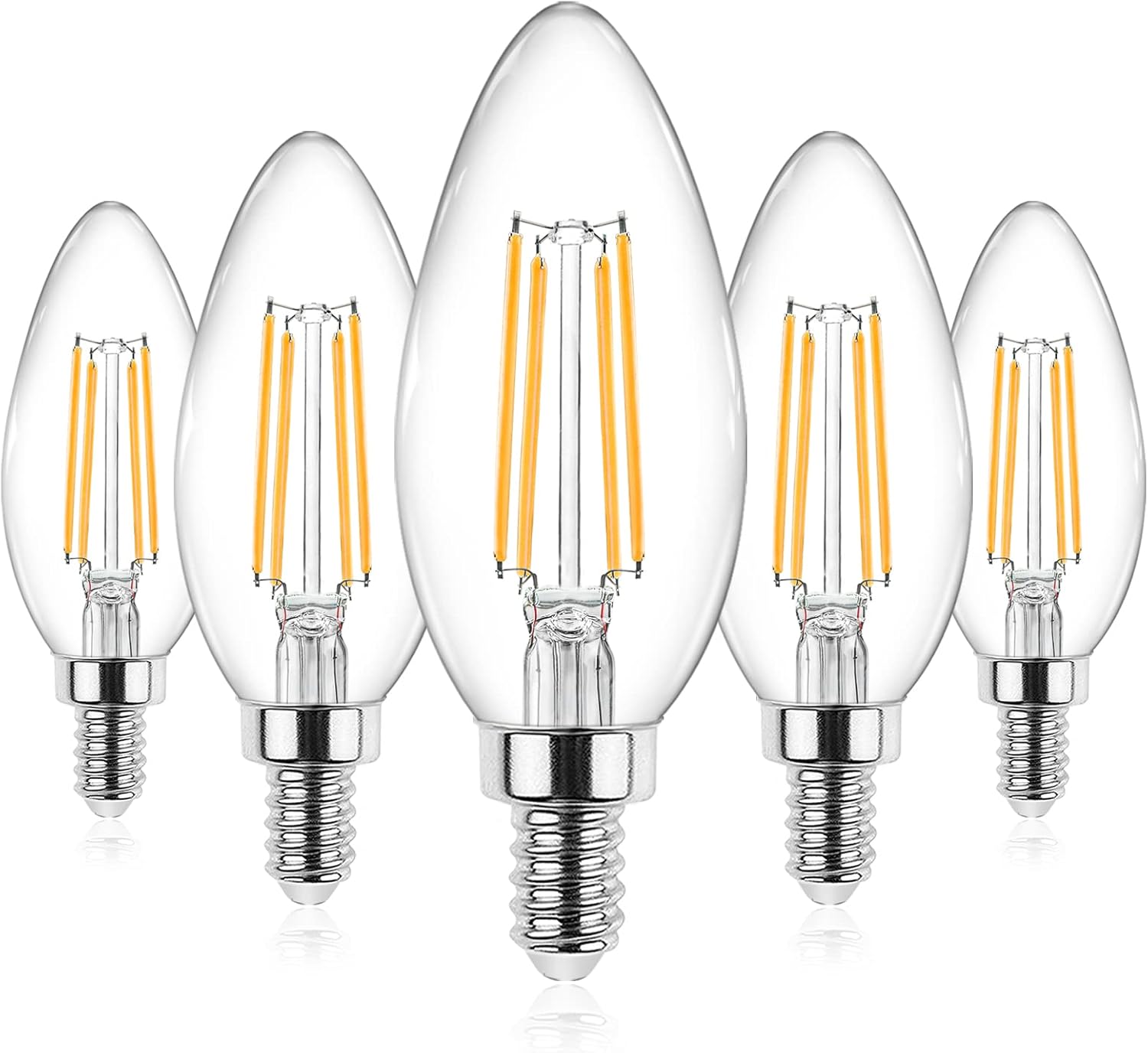 Ascher E12 Candelabra LED Light Bulbs 60 Watt Equivalent, 550 Lumen, Warm White...
