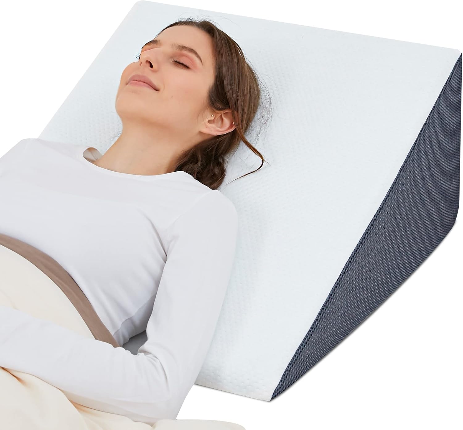 Bed Wedge Pillow for Sleeping, 10" 24" 24" Triangle Pillow Wedge, Cooling Memory...