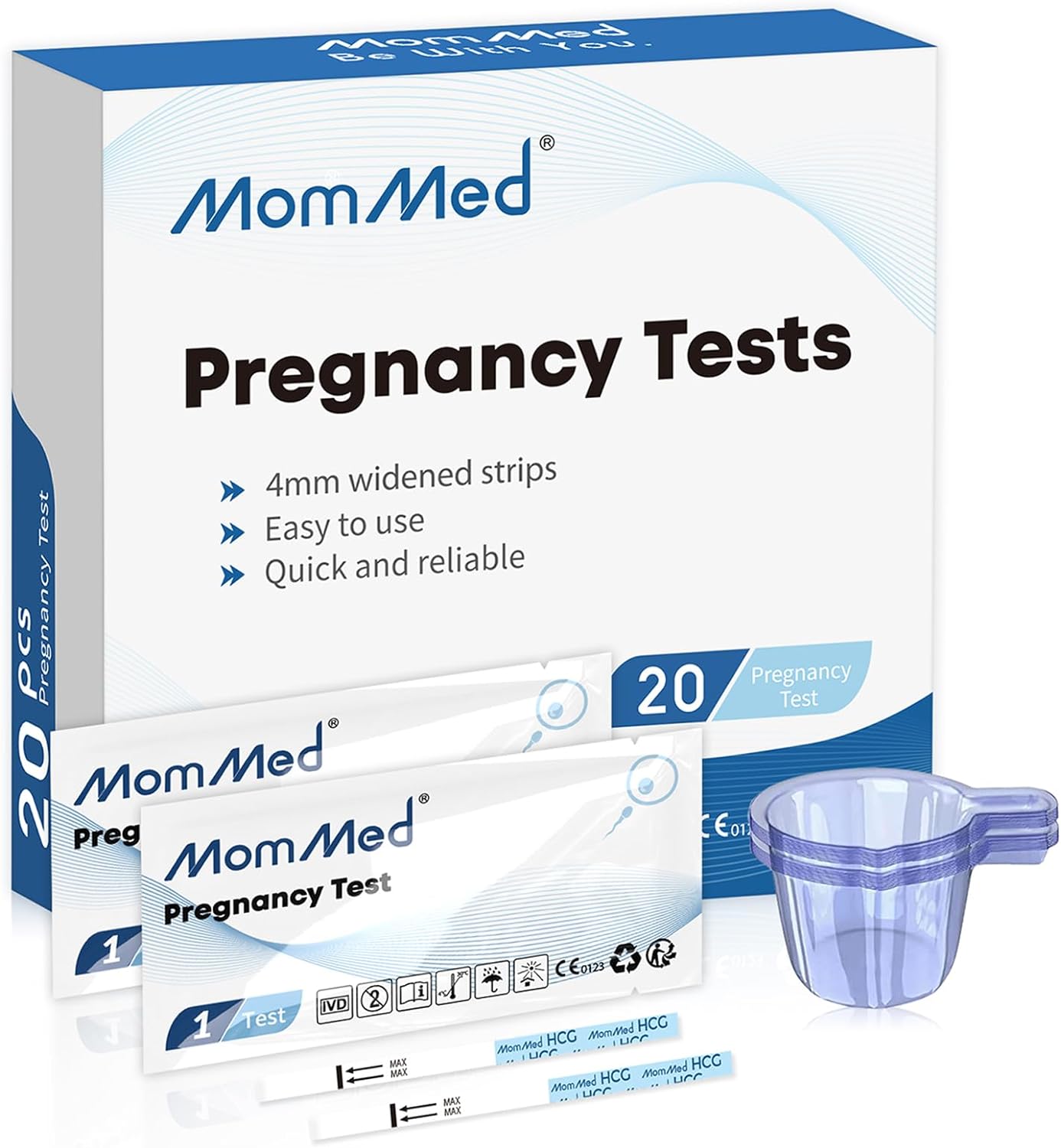 MomMed Pregnancy Test Kit, 20 HCG Test Strips with 20 Free Urine Cups, Over 99%...