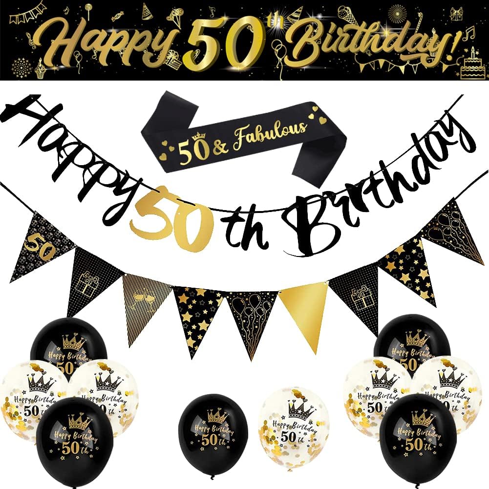 14 Pieces 50th Happy Birthday Decorations Kit, Birthday Party Decoration Includi...