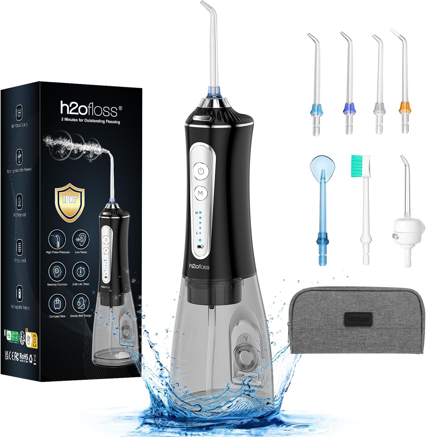 H2ofloss Water Flosser for Teeth Cordless, Rechargeable Oral Irrigator Dental 30...