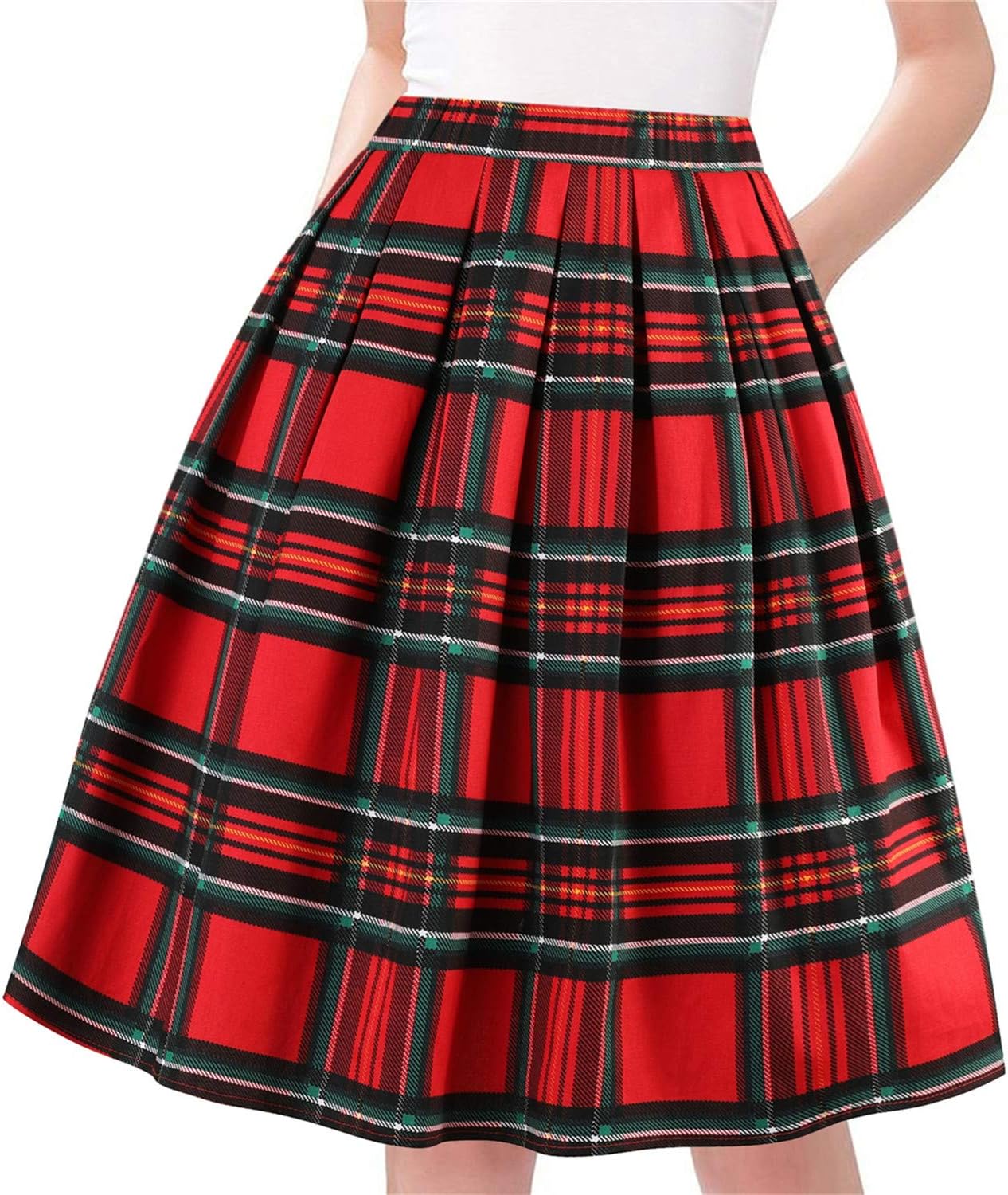 Taydey Skirts, Special A-Line Pleated Vintage Skirts for Women, Unique Y-red Pla...