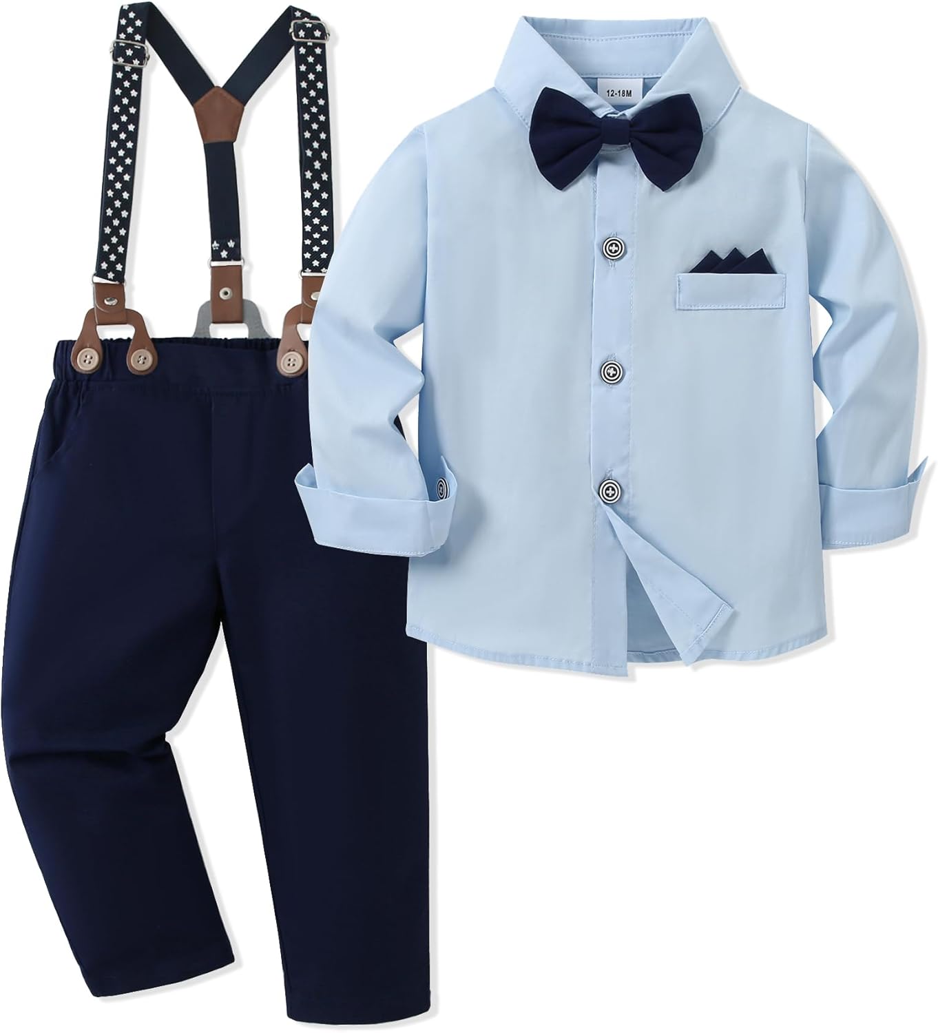 SANMIO Toddler Boy Outfits Boys Dress Shirt+Bowtie + Suspender Pants Toddler Sui...
