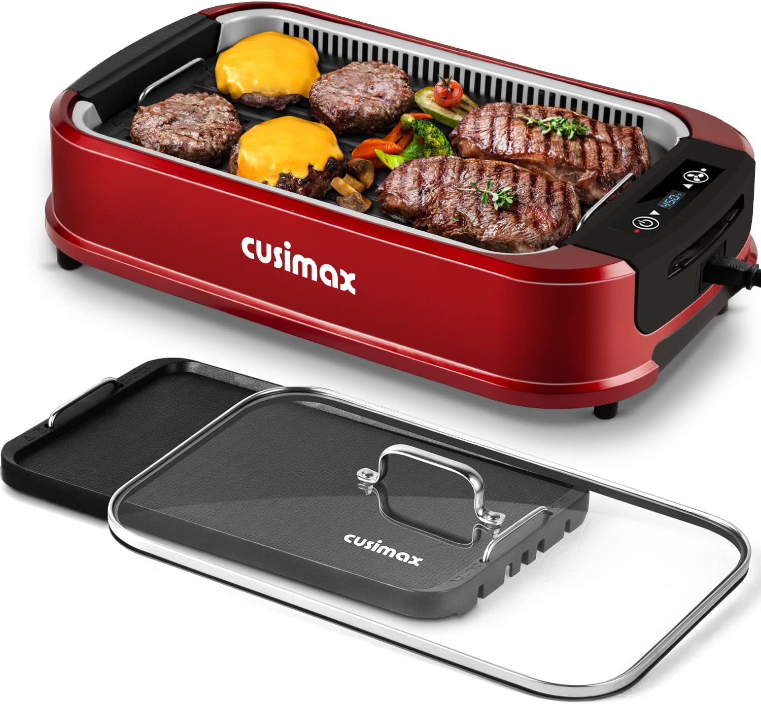 Indoor Grill, CUSIMAX Smokeless Grill Indoor, Electric Grill Griddle, 1500W Kore...