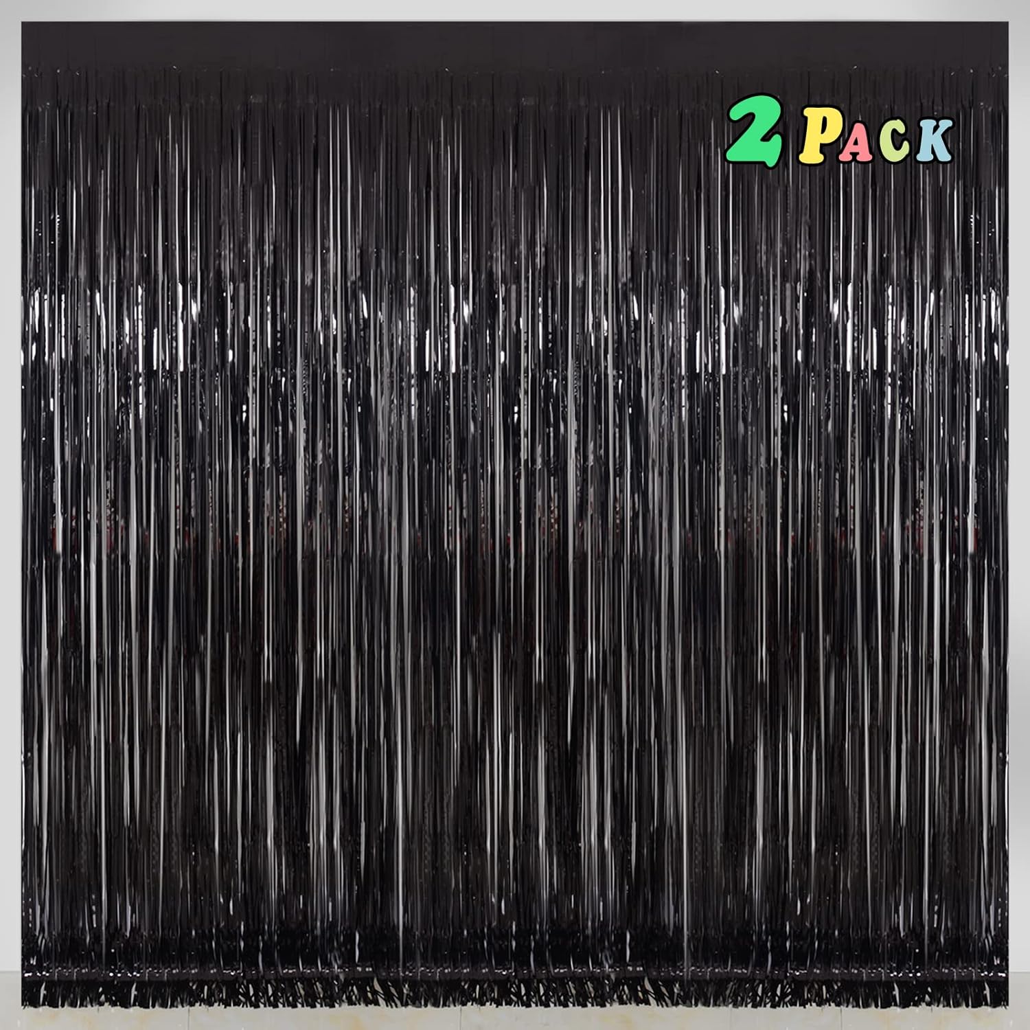 Black Foil Fringe Curtains, Special Melsan Streamer Backdrop for Birthday, Gradu...