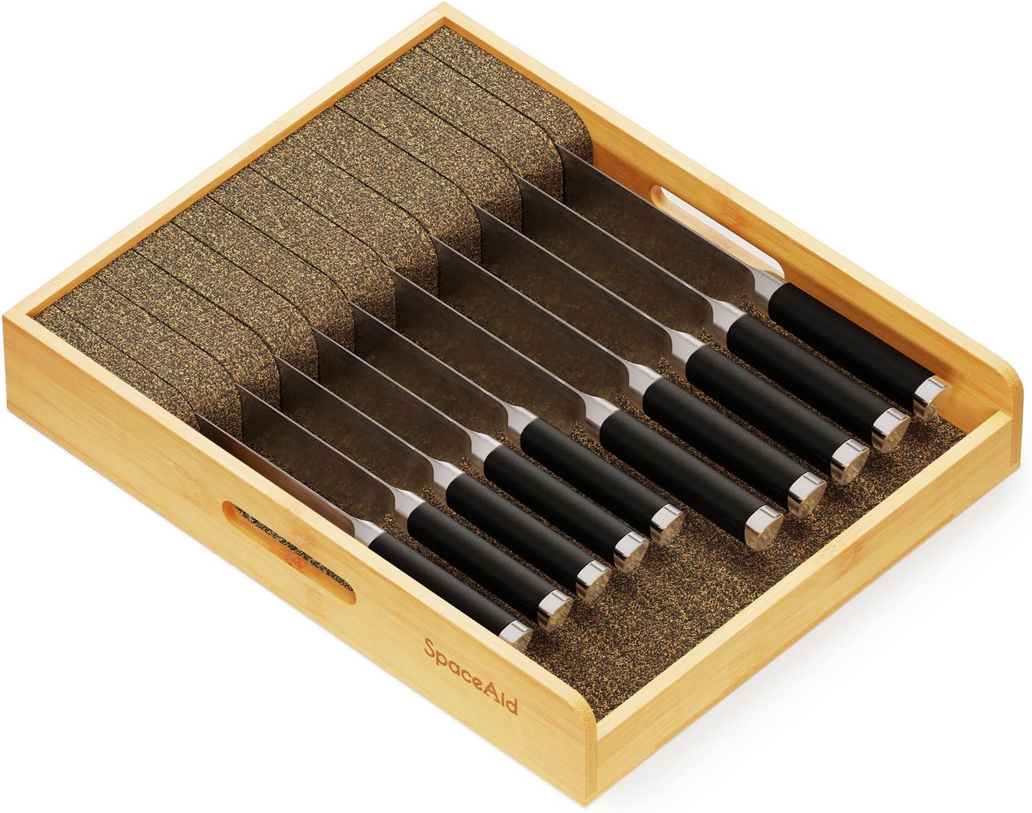 SpaceAid Large Knife Drawer Organizer Bamboo Insert Dock, Kitchen Steak Knives H...