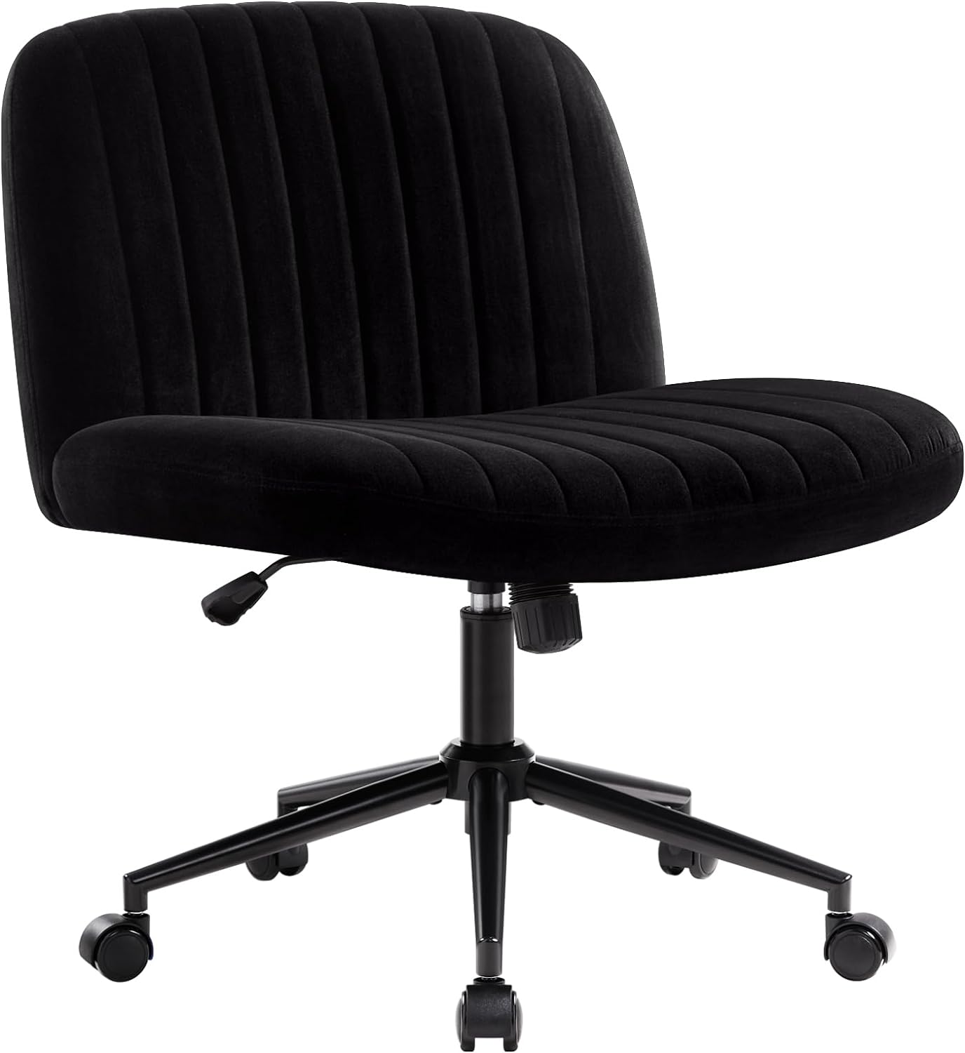 Armless Wide Seat Office Chair, Criss Cross Legged Desk Chair with Wheels, Heigh...