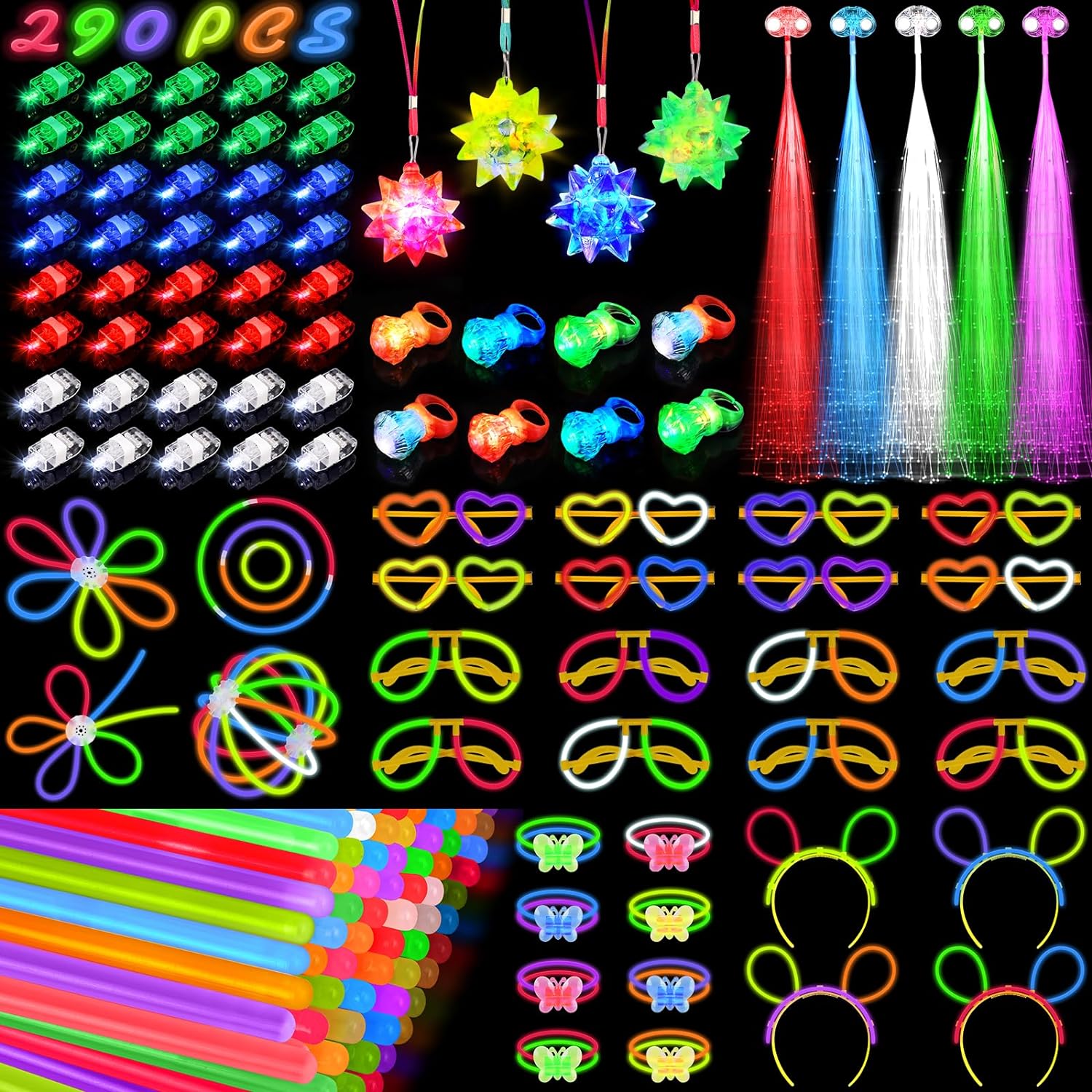 Glow in the Dark Party Supplies for Kids Adults, Light Up Party Favors with 57 L...