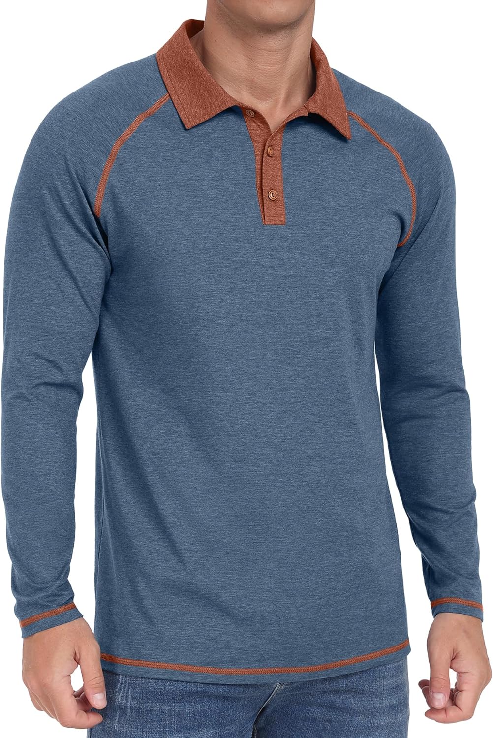 Sailwind Mens Long Sleeve Polo Shirts Cotton Fashion Casual Raglan Golf Shirts B...