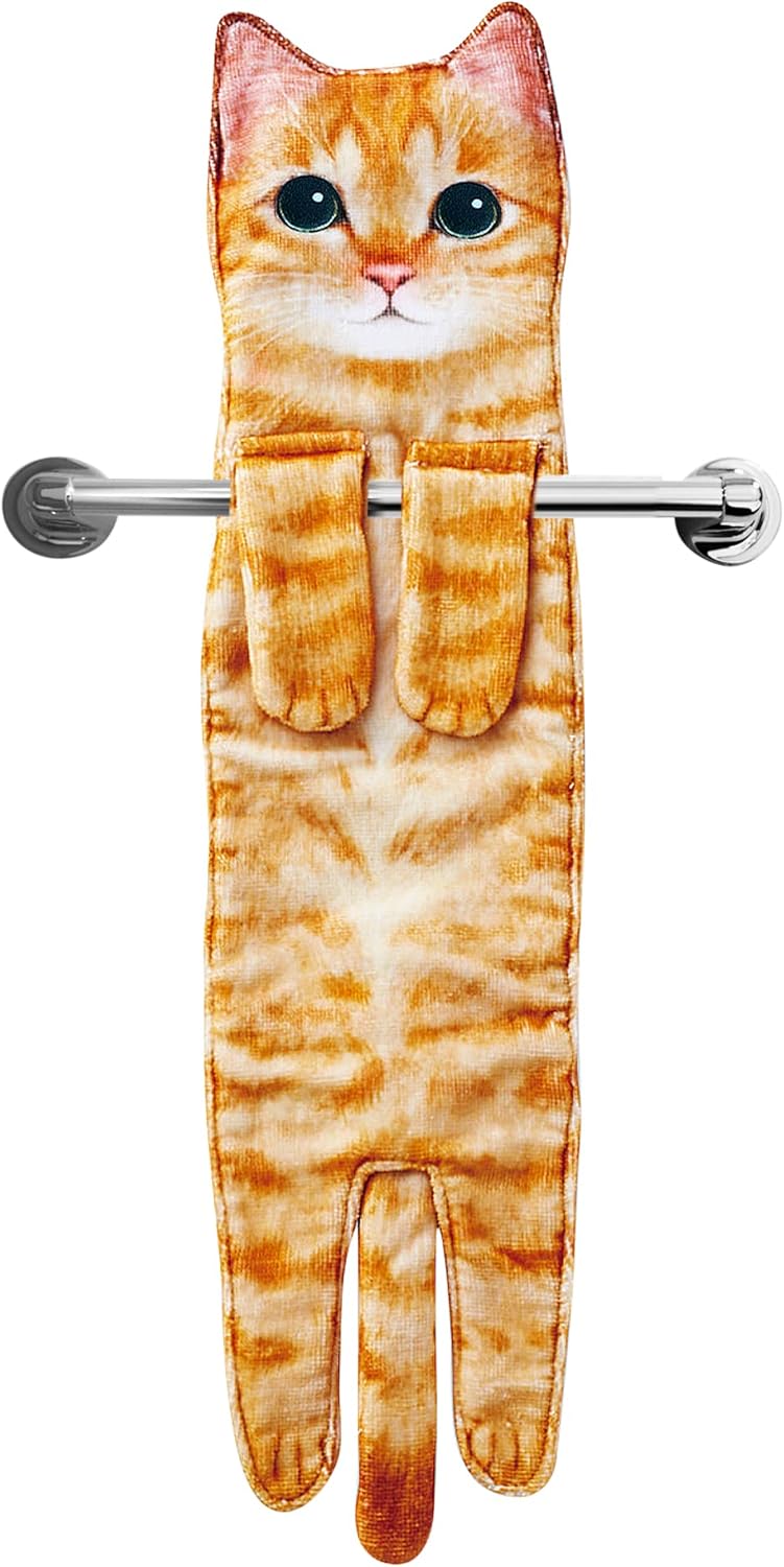 Cat Funny Hand Towels for Bathroom Kitchen - Cute Decorative Cat Decor Hanging F...