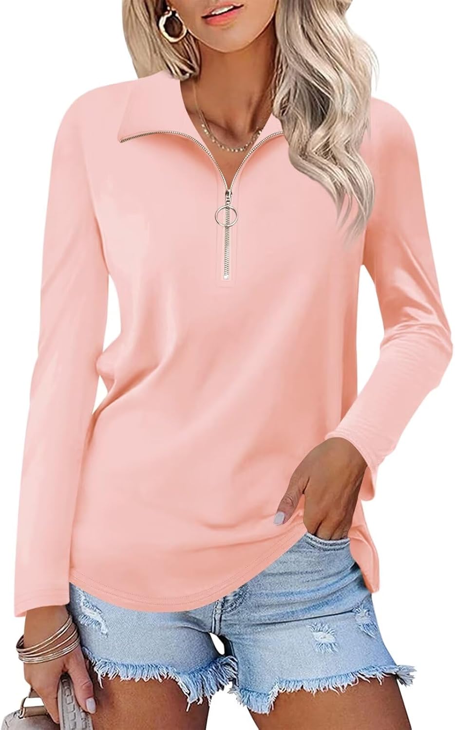 Minetom Women's Long Sleeve Tops Quarter Zip Pullover Collared Shirts Fall Cloth...