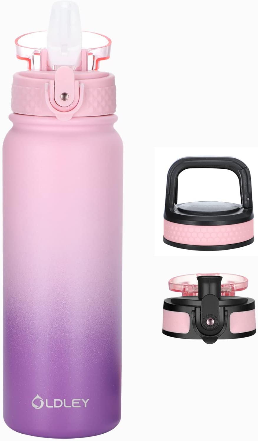 Oldley Water Bottles 20 oz Insulated Water Bottle with Straw 3 Lids,Vacuum Stain...