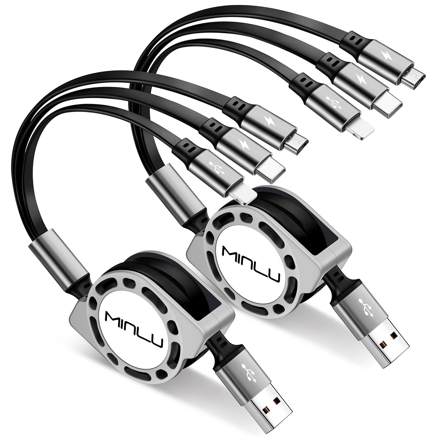 Multi Charging Cable 3A, [2Pack 4ft] Retractable Multi Charging Cord 3 in 1 Fast...