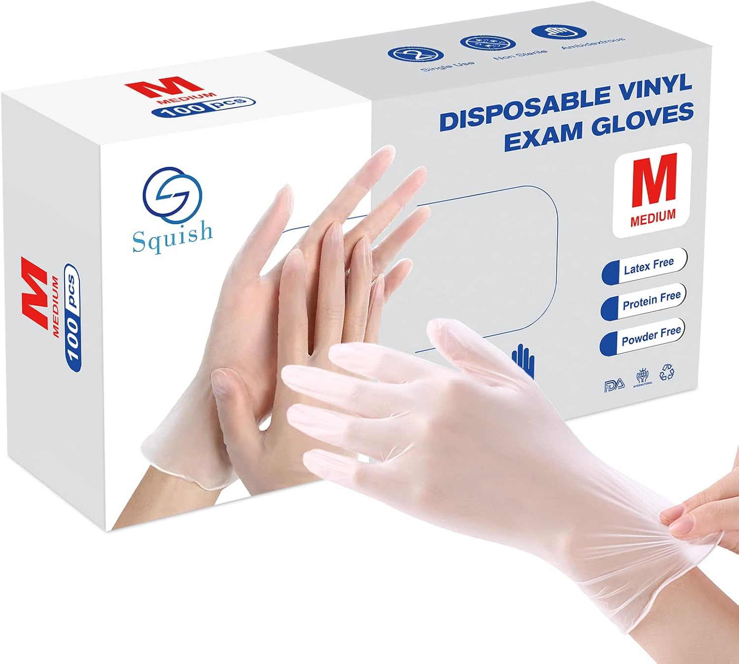 squish Disposable Gloves, 100 Count 4 mil Clear Vinyl Gloves Latex Free Powder-F...