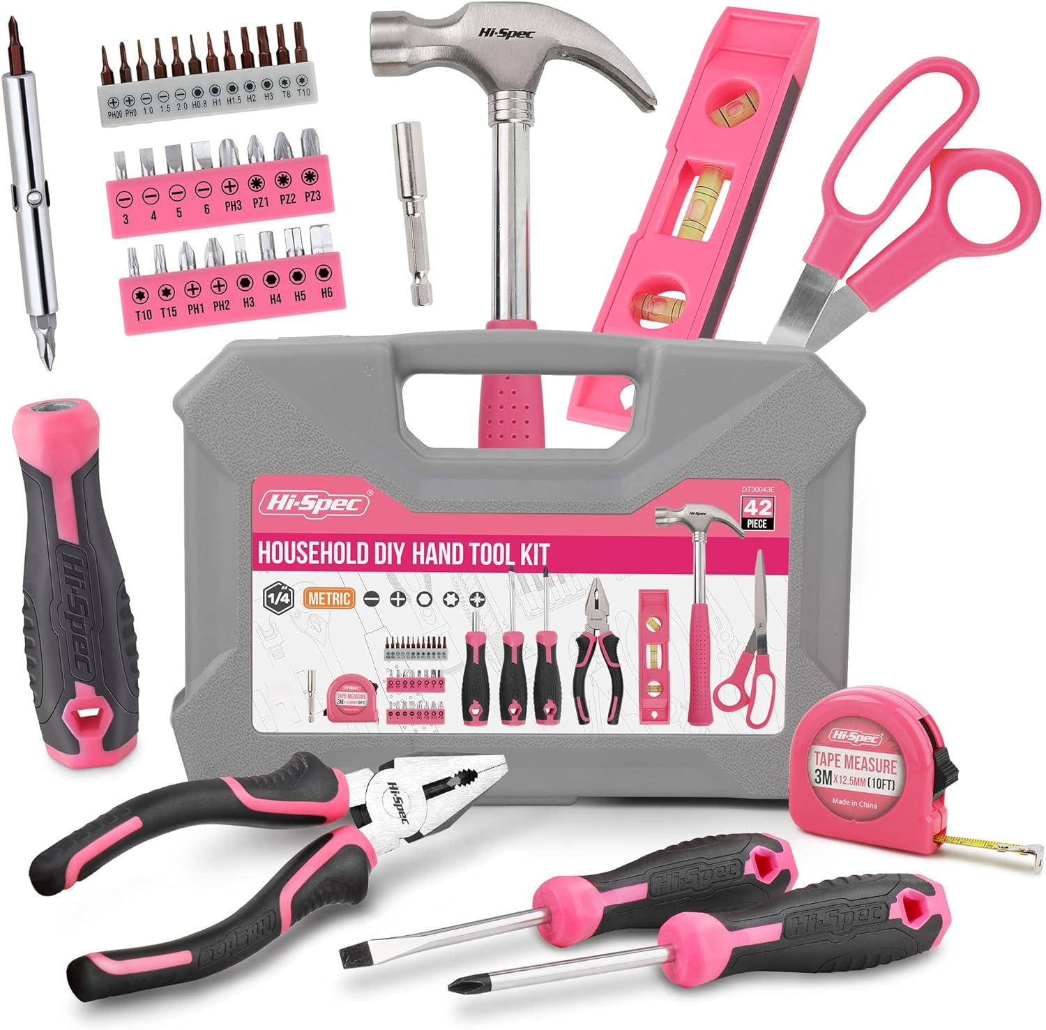 Hi-Spec 42pc Pink Household DIY Tool Set for Women. Home, Office and College Dor...