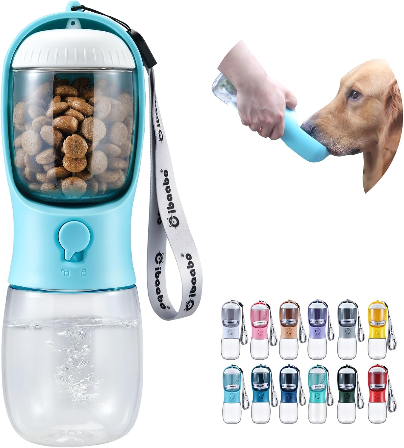 Dog Water Bottle with Food Container, Travel Puppy Water Bowl, Portable Pet Disp...