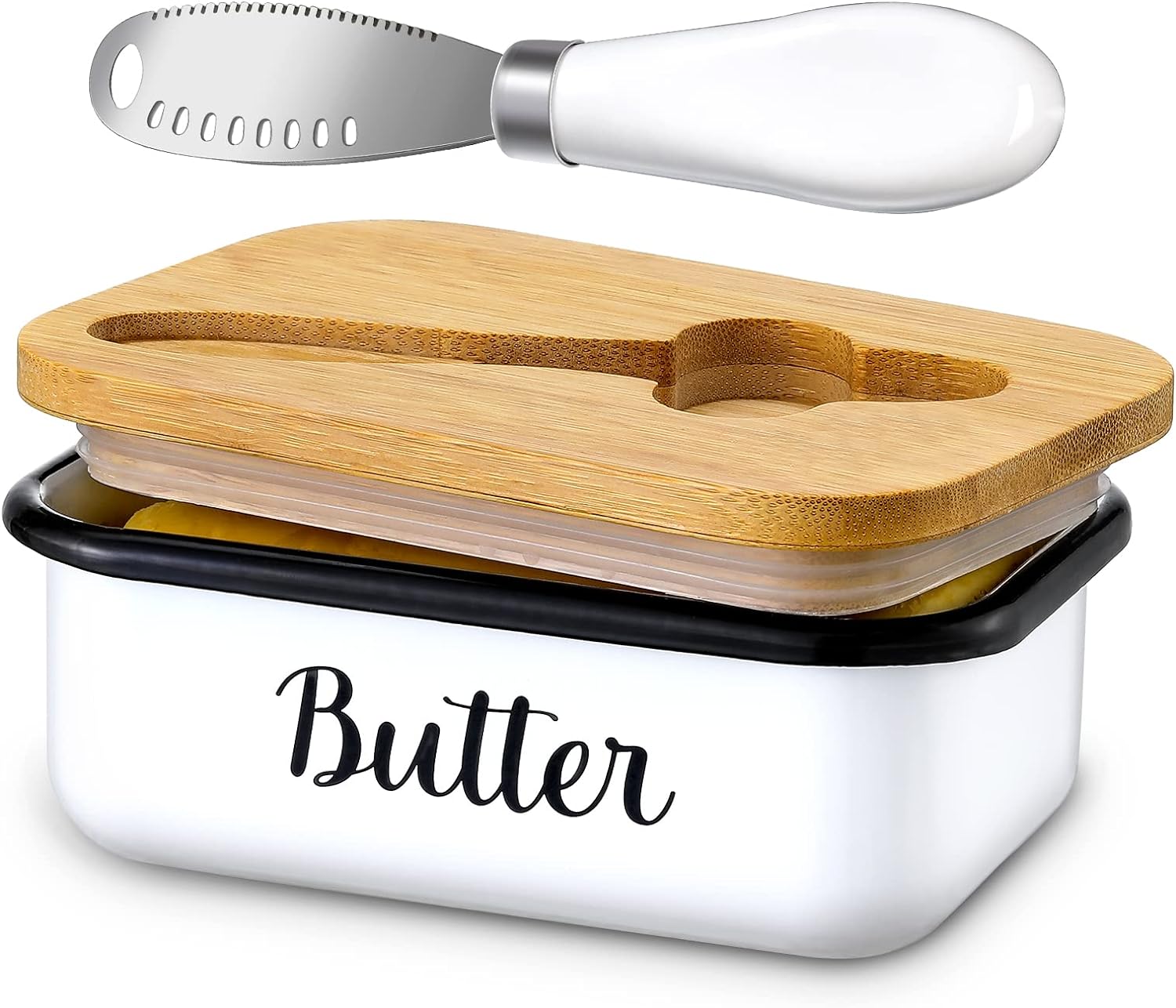 Butter Dish with Lid and Butter Curler Knife for Countertop - Unbreakable Metal...
