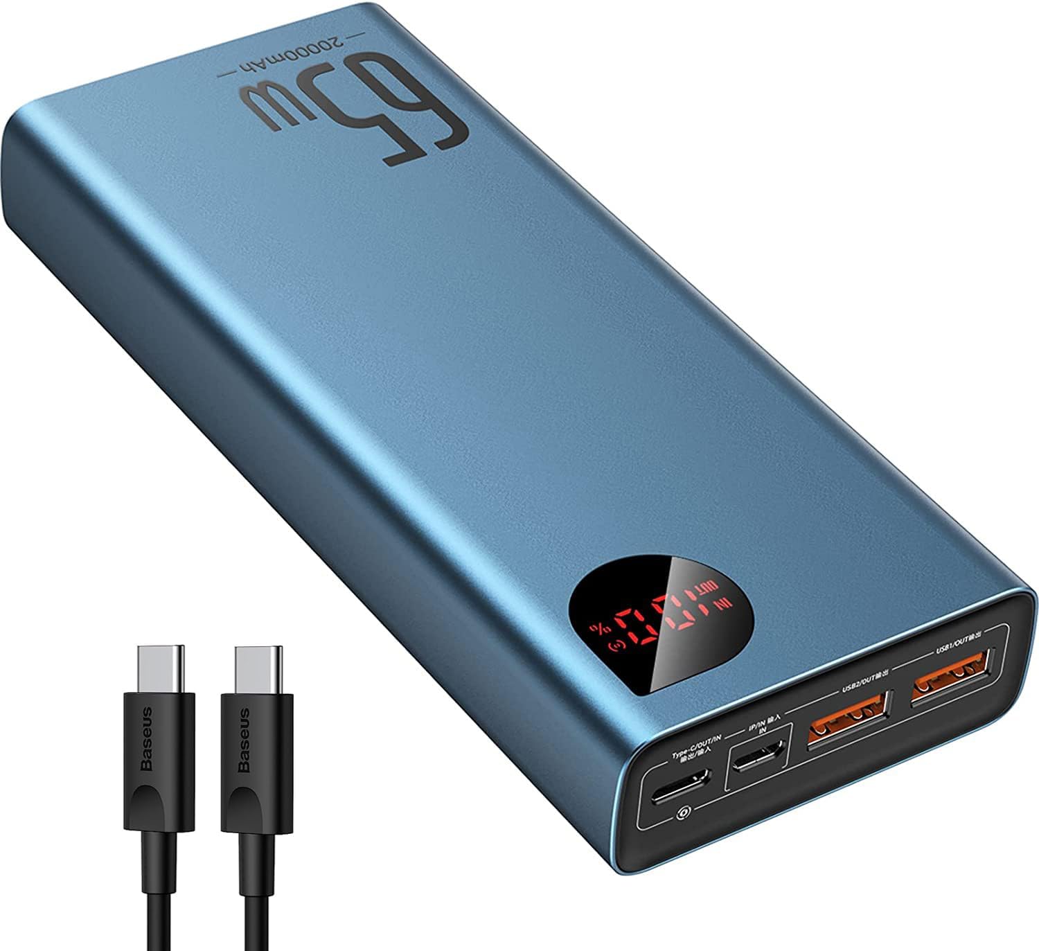 Baseus Power Bank, 20000mAh 65W Metal Laptop Porta...