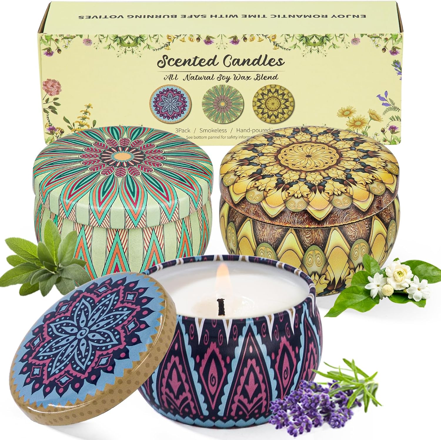 3 Pack Candles for Home Scented Candles Gifts Set for Women 7.5 oz Aromatherapy...