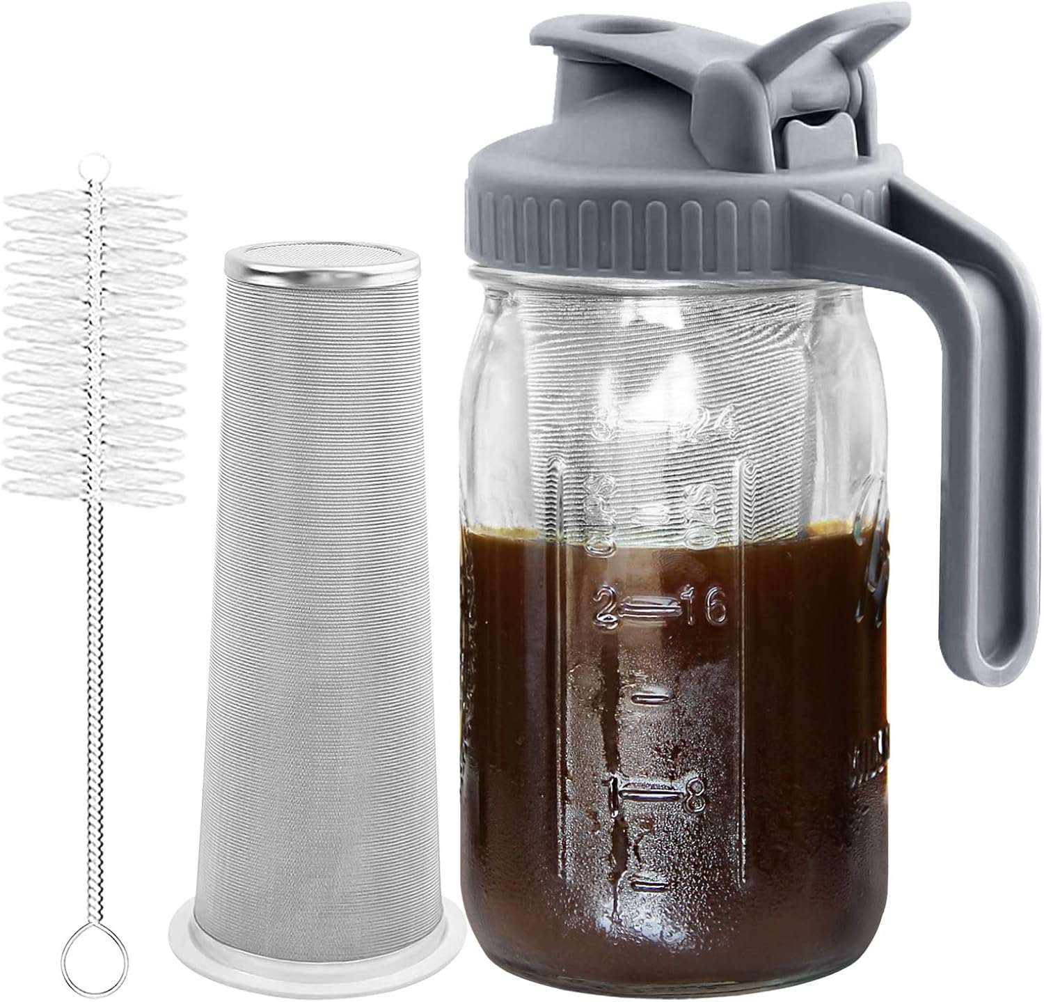 Unique Cold Brew Coffee Maker, Special 32 oz Thick Glass Mason Jar, Innovative C...