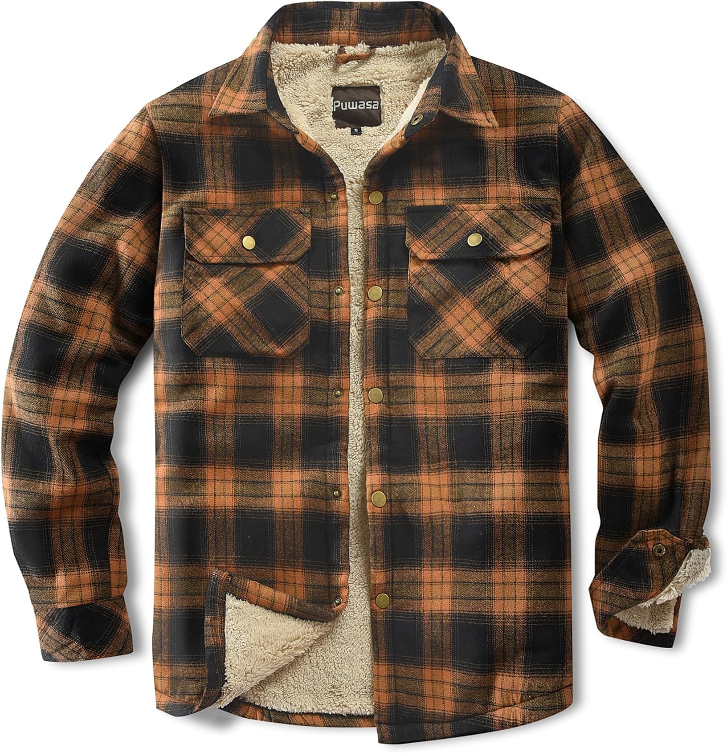 , Men's Sherpa Lined Cotton Flannel Shirt, Special Jacket Coat for Men with Pock...
