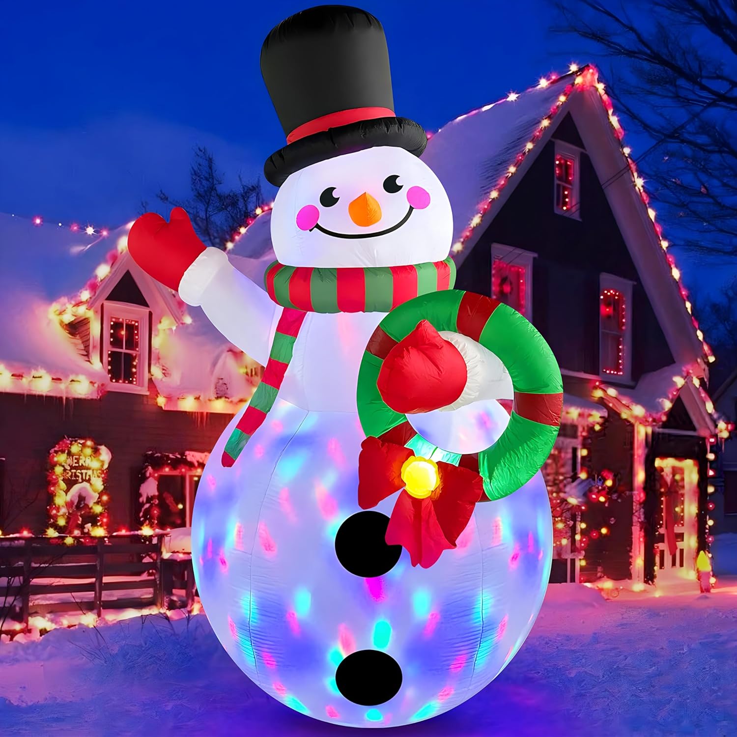 Danxilu 6 FT Christmas Inflatable Snowman with Colorful Rotating Led Lights Outd...